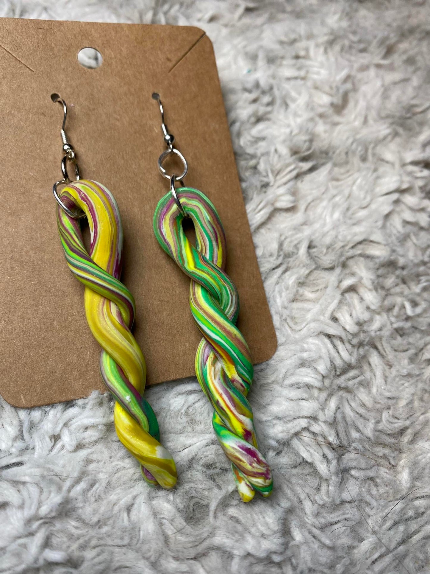 Yellow Green Spiral Shaped Drop Earrings