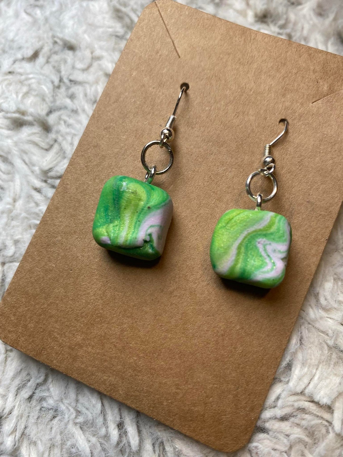 Green, White, and Yellow Square Dangling Earrings