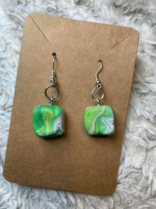 Green, White, and Yellow Square Dangling Earrings