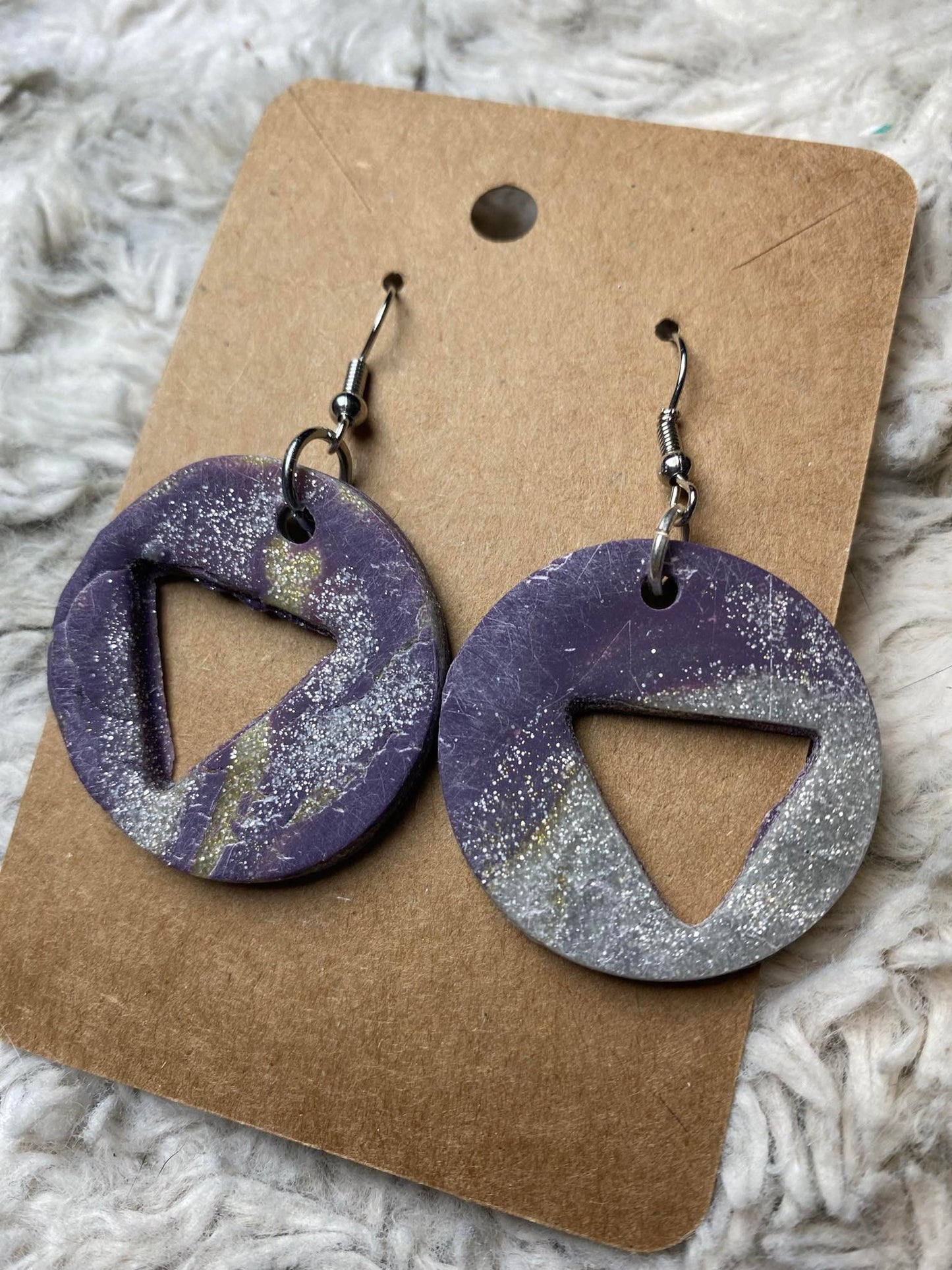 Purple Silver Sparkle  Circle Earrings