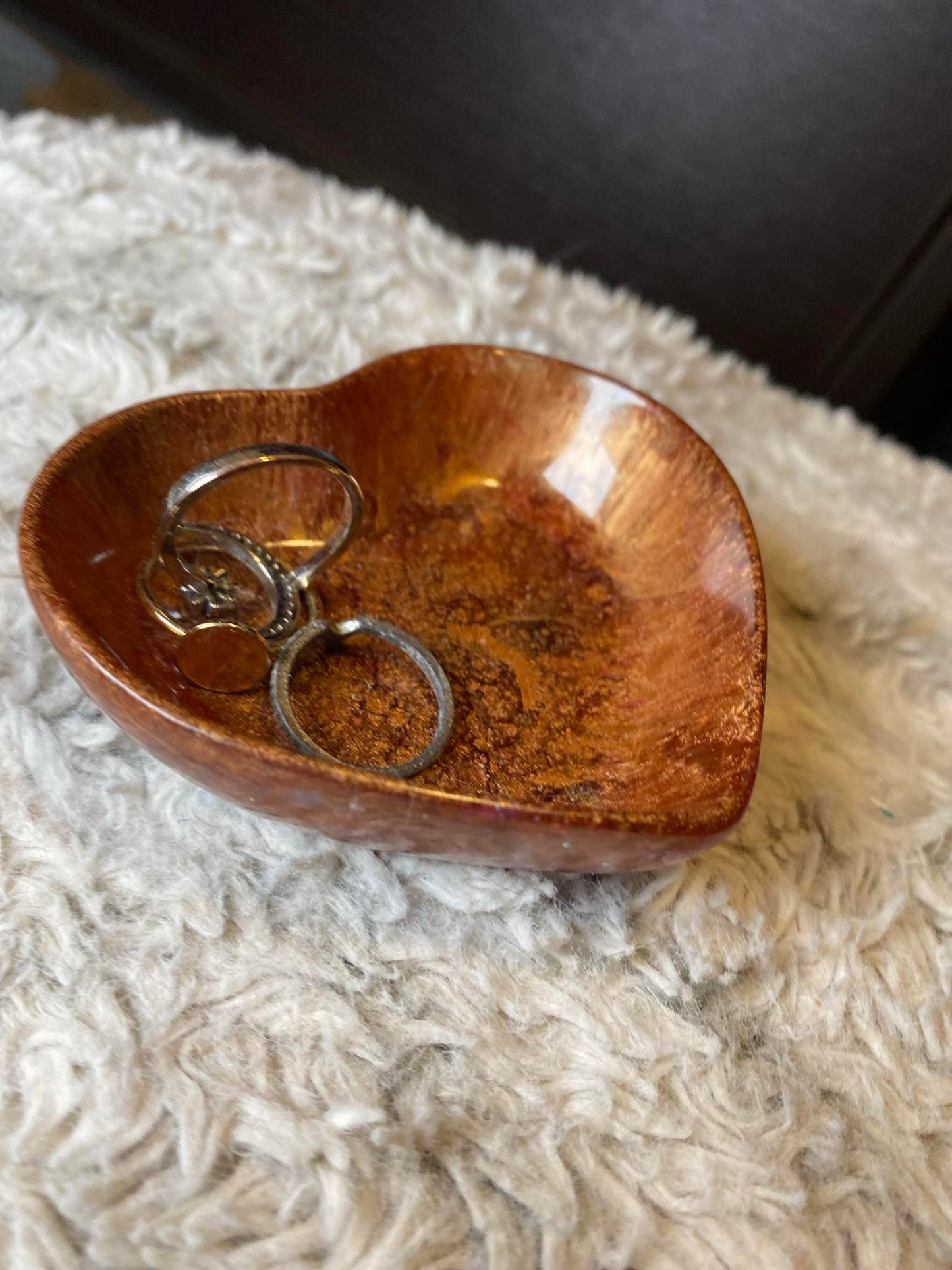 Amber Sparkle Heart Ring Dish