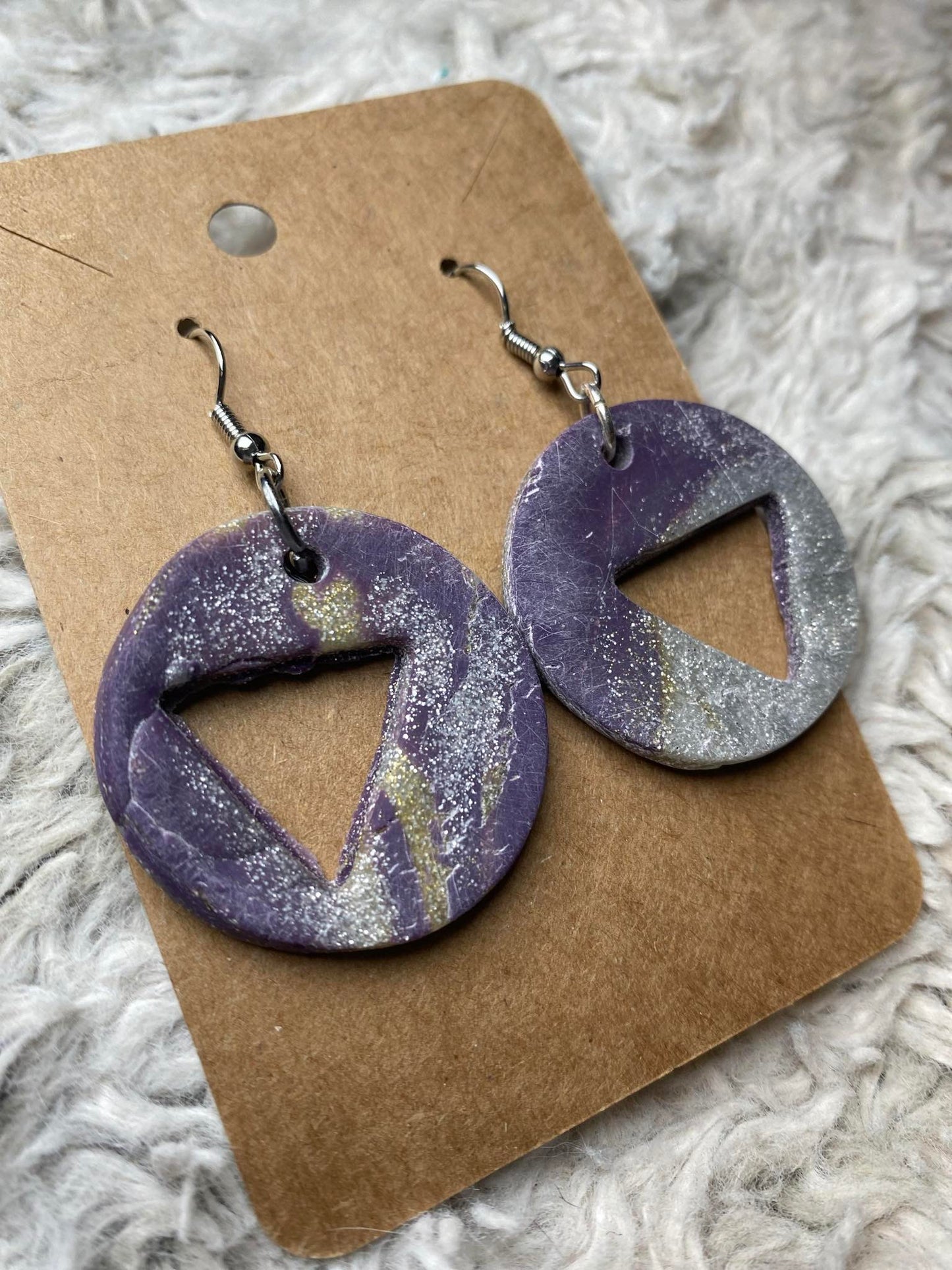 Purple Silver Sparkle  Circle Earrings