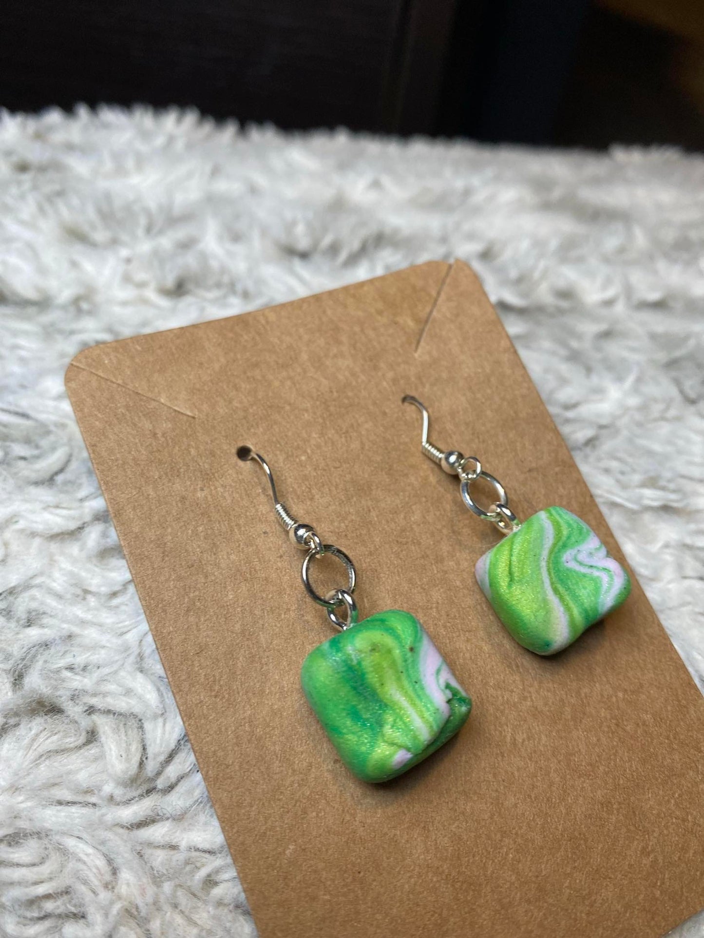 Green, White, and Yellow Square Dangling Earrings