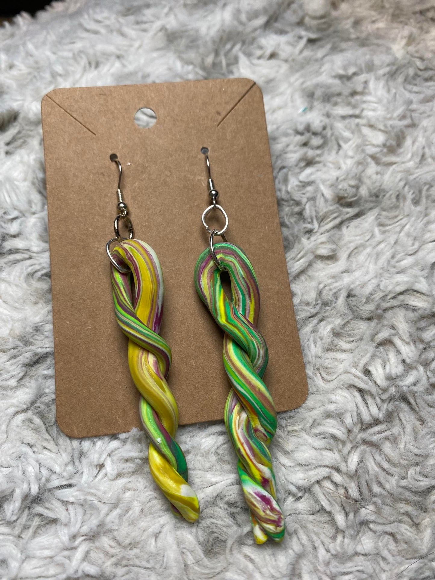 Yellow Green Spiral Shaped Drop Earrings