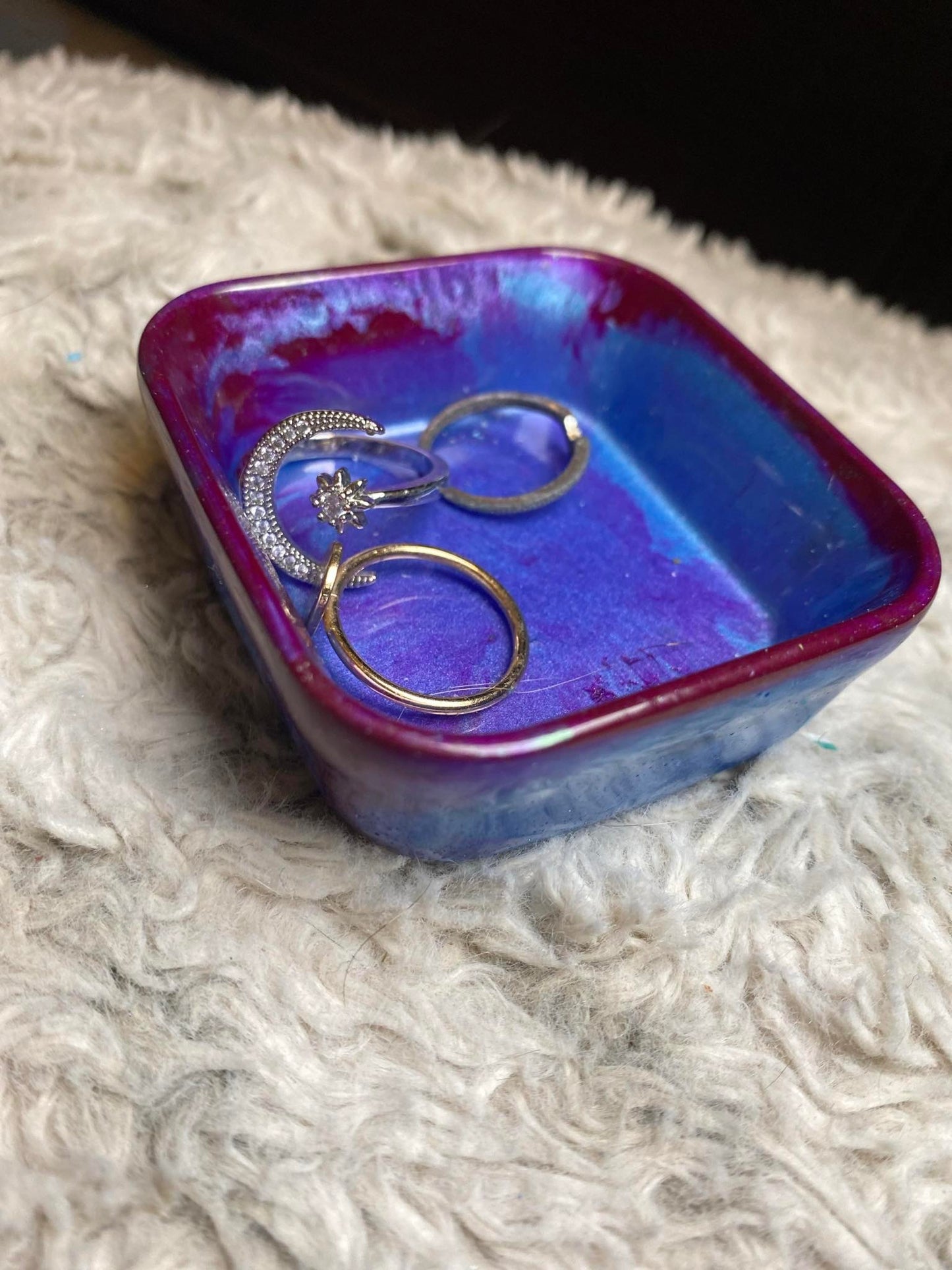 Blue and Purple Square Ring Dish