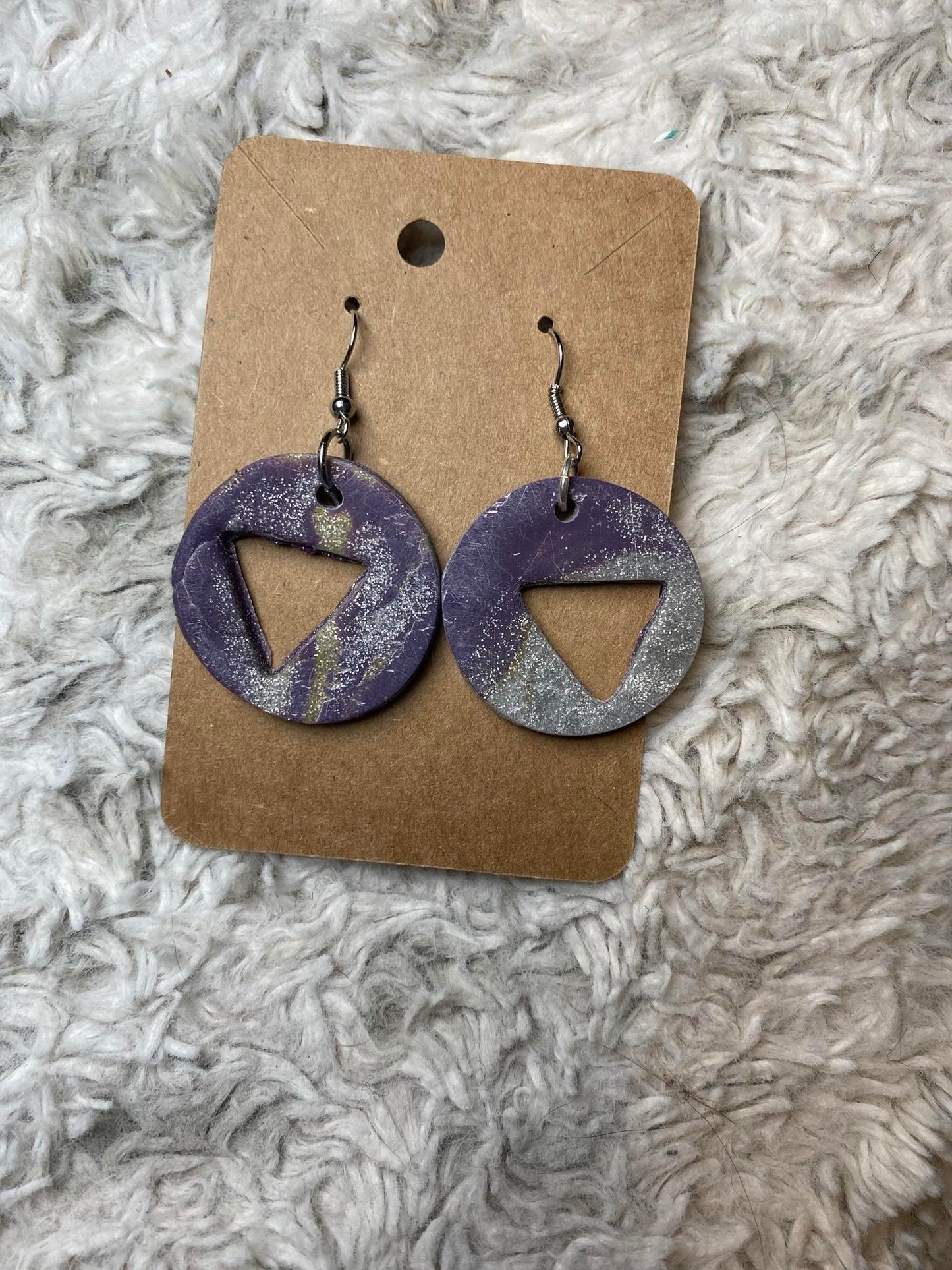 Purple Silver Sparkle  Circle Earrings