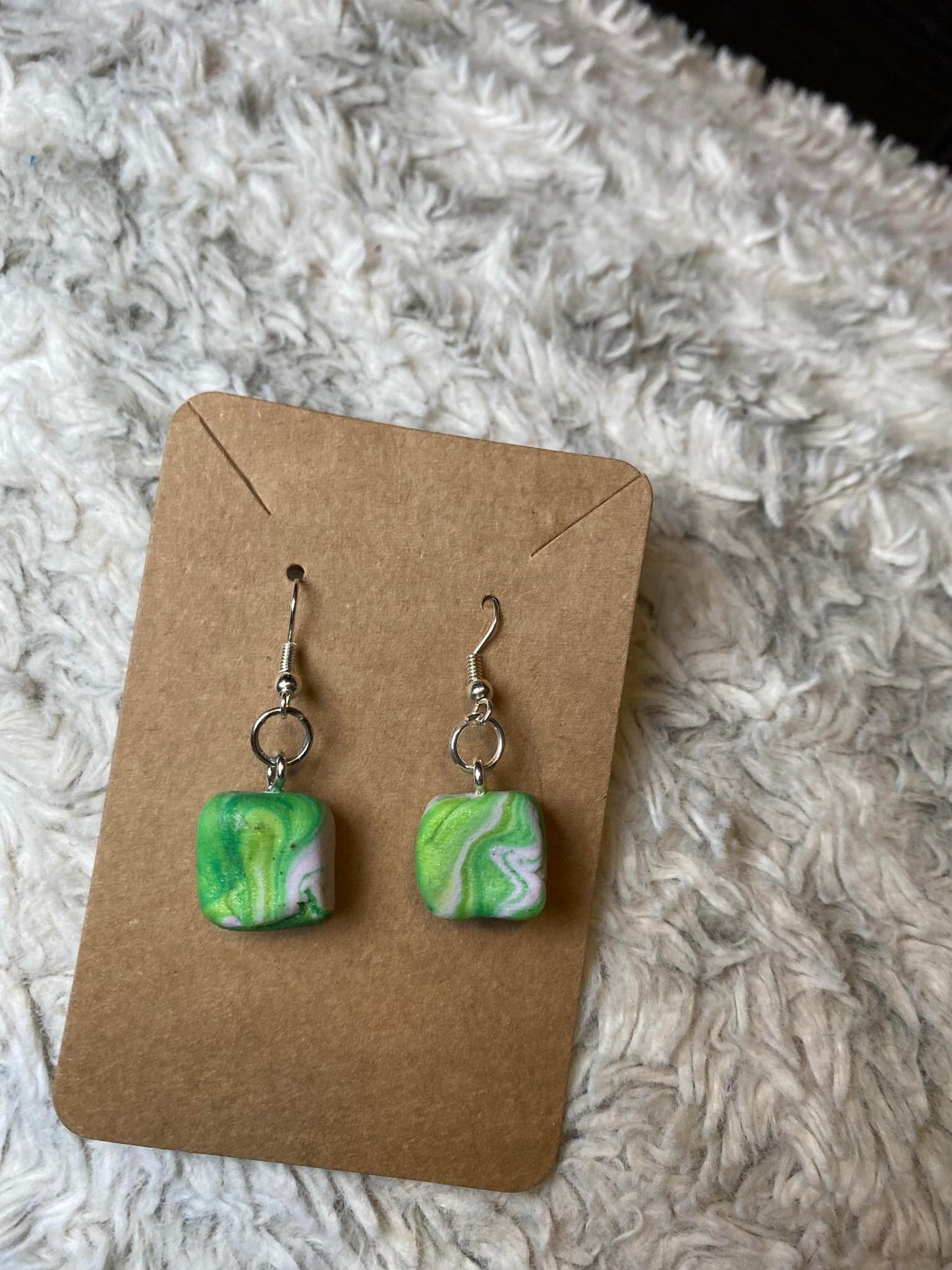 Green, White, and Yellow Square Dangling Earrings