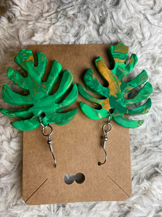 Resin Palm Leaf Dangling Earrings