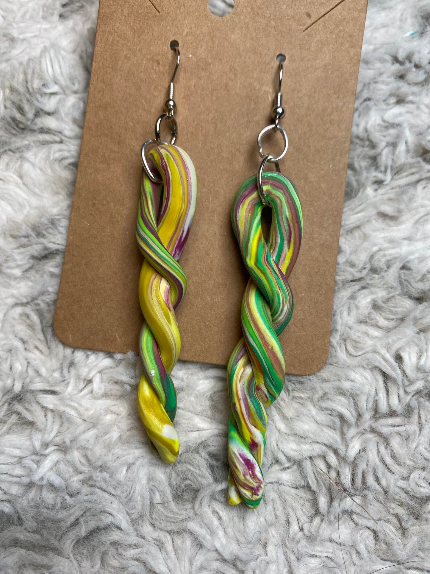 Yellow Green Spiral Shaped Drop Earrings