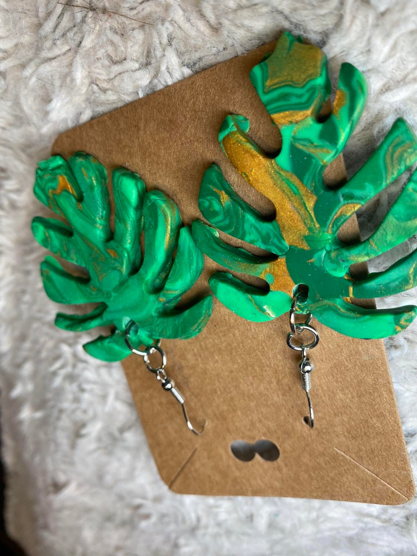 Resin Palm Leaf Dangling Earrings