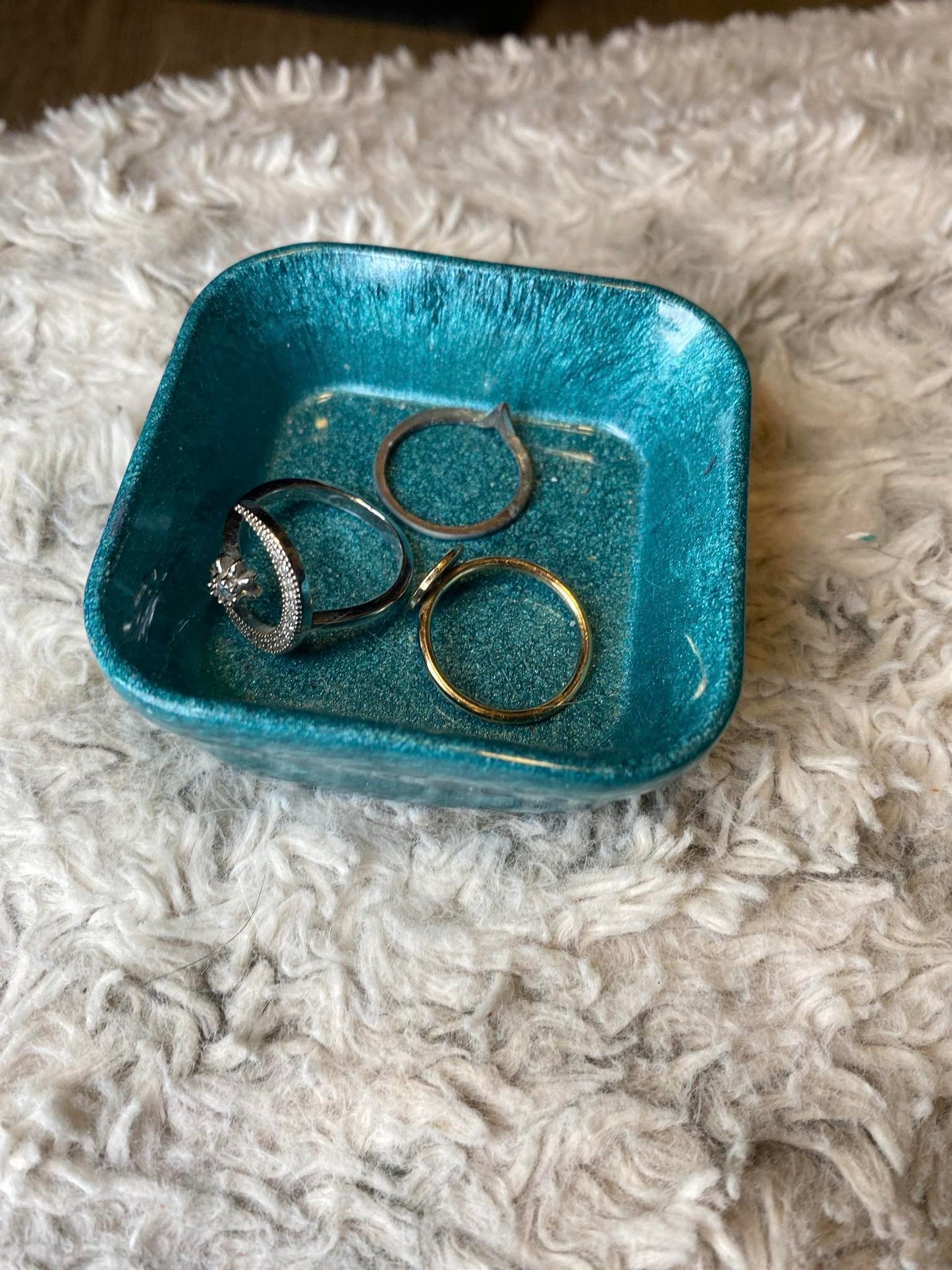 Light Blue Sparkle Square Ring Dish