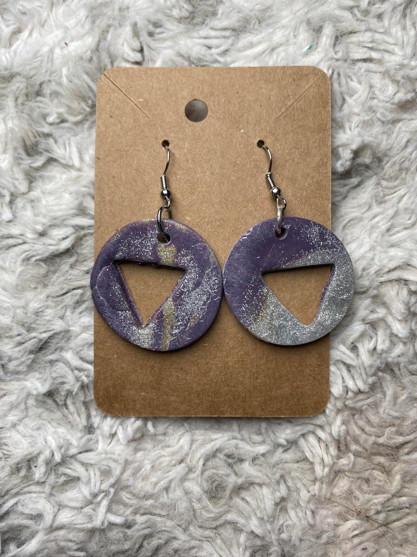 Purple Silver Sparkle  Circle Earrings