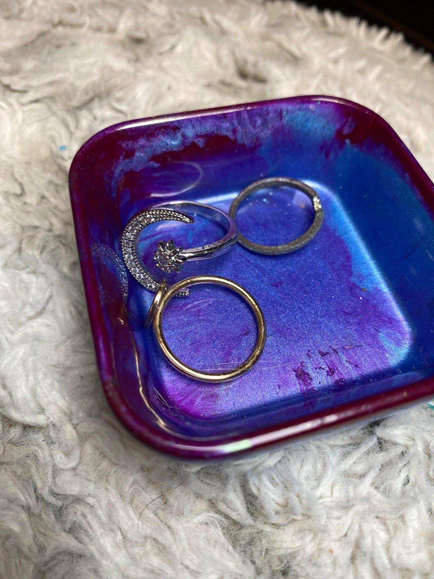 Blue and Purple Square Ring Dish