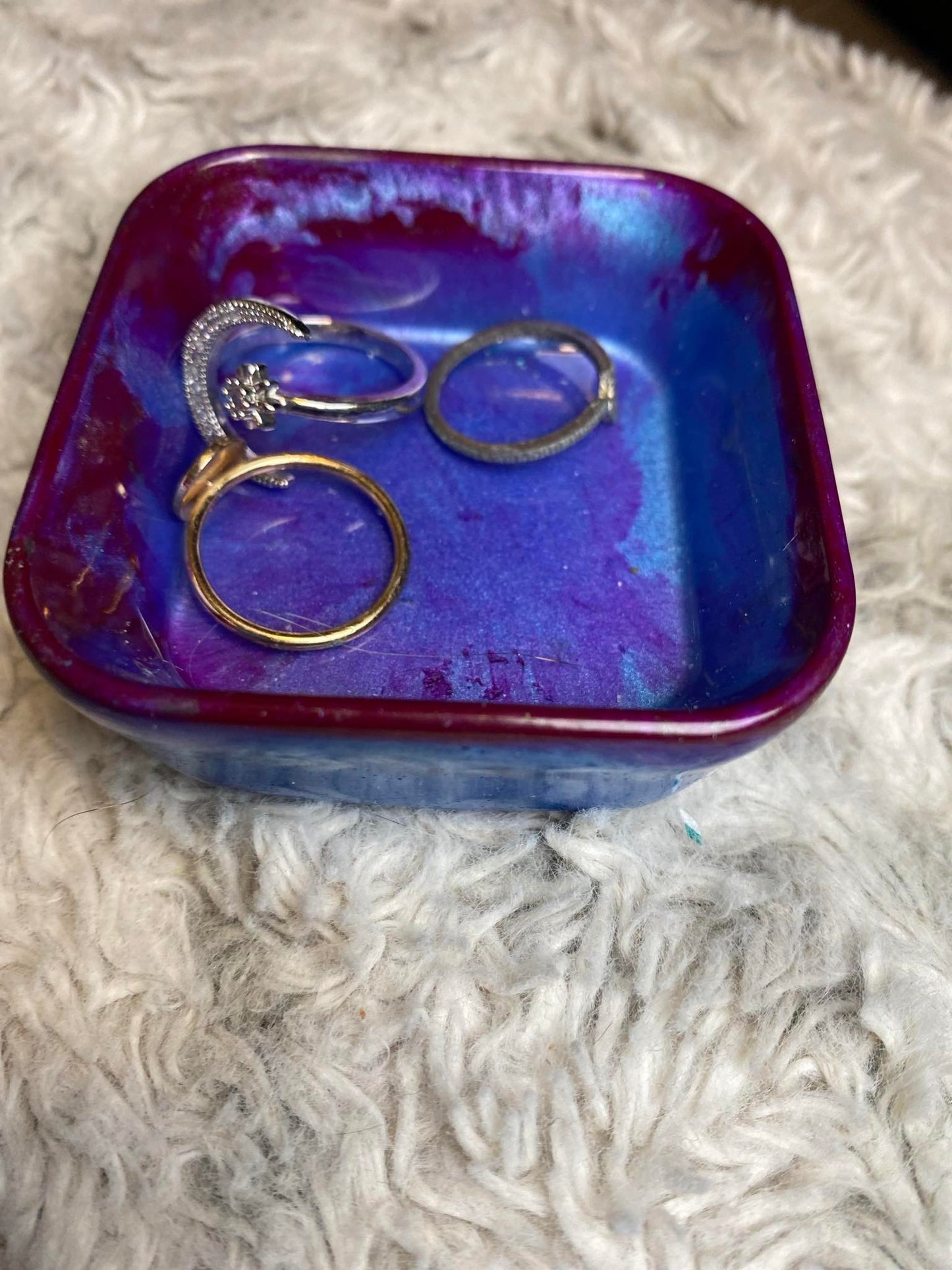 Blue and Purple Square Ring Dish