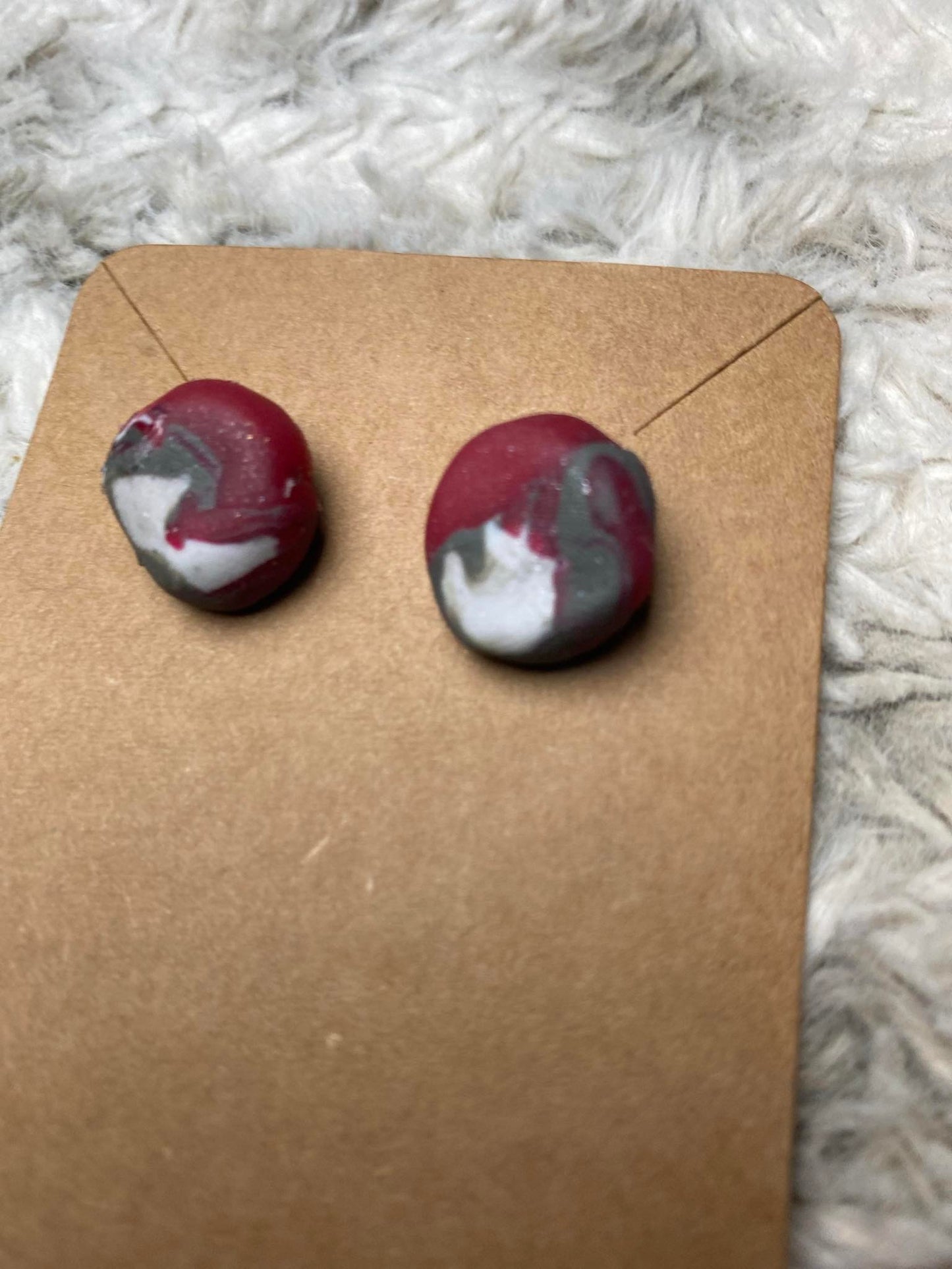 Red, Dark Green and White Circle Shaped Stud Earrings