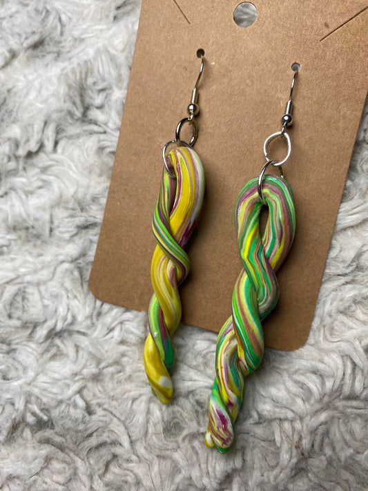 Yellow Green Spiral Shaped Drop Earrings