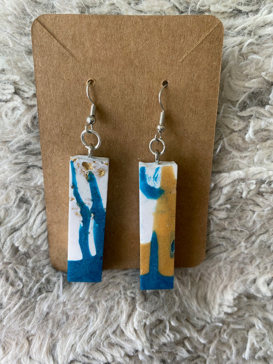 Teal, White, and Gold Dangling Earrings