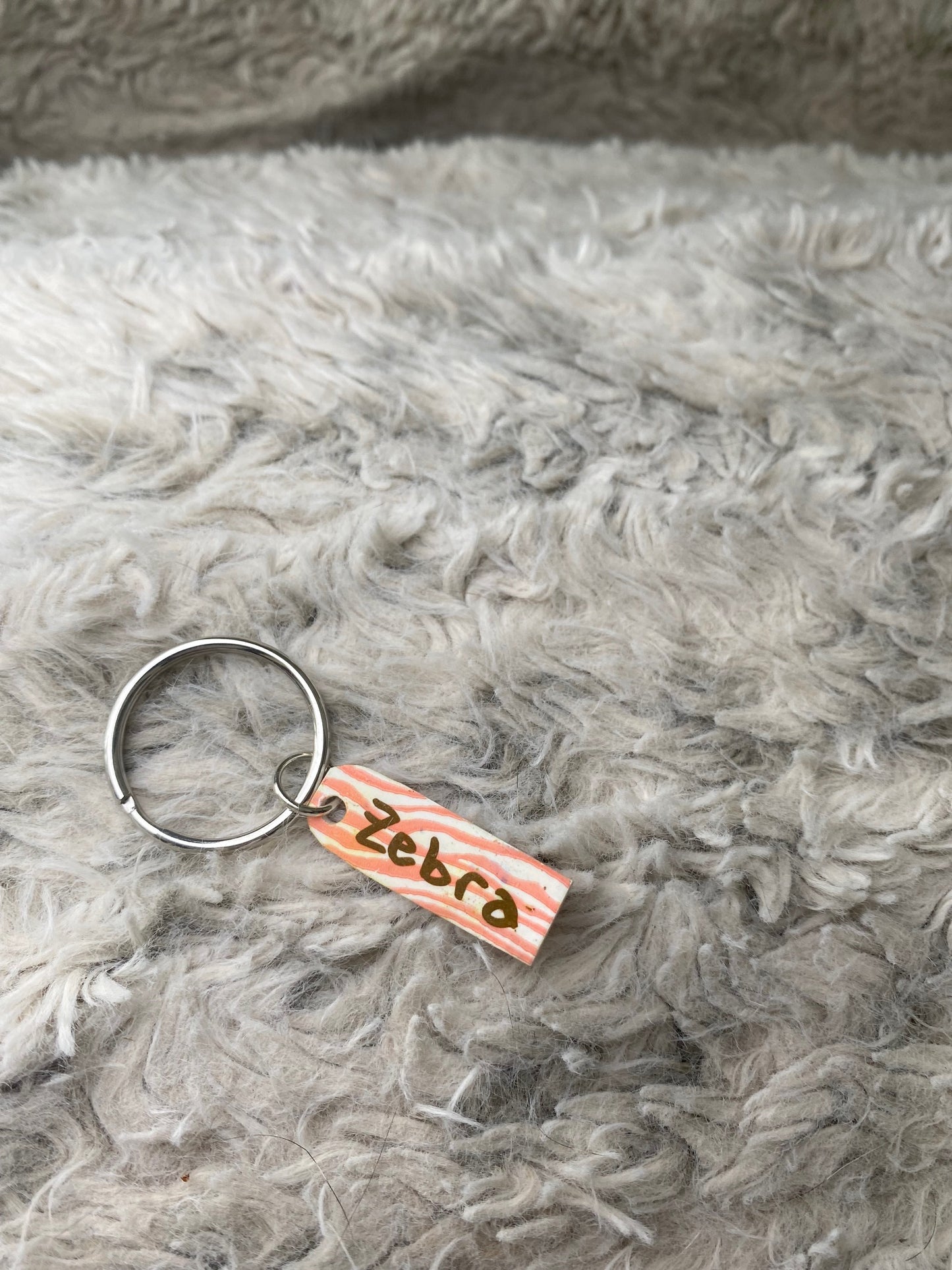 Pink and White Zebra Key chain