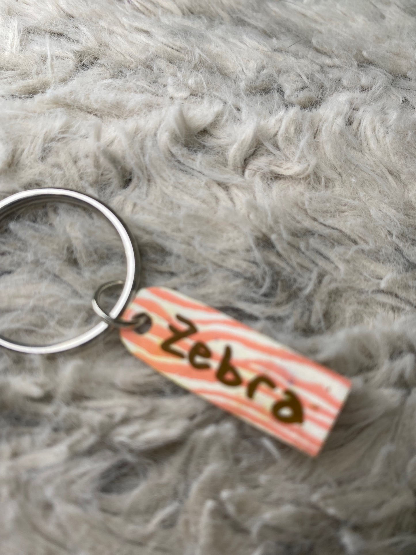 Pink and White Zebra Key chain