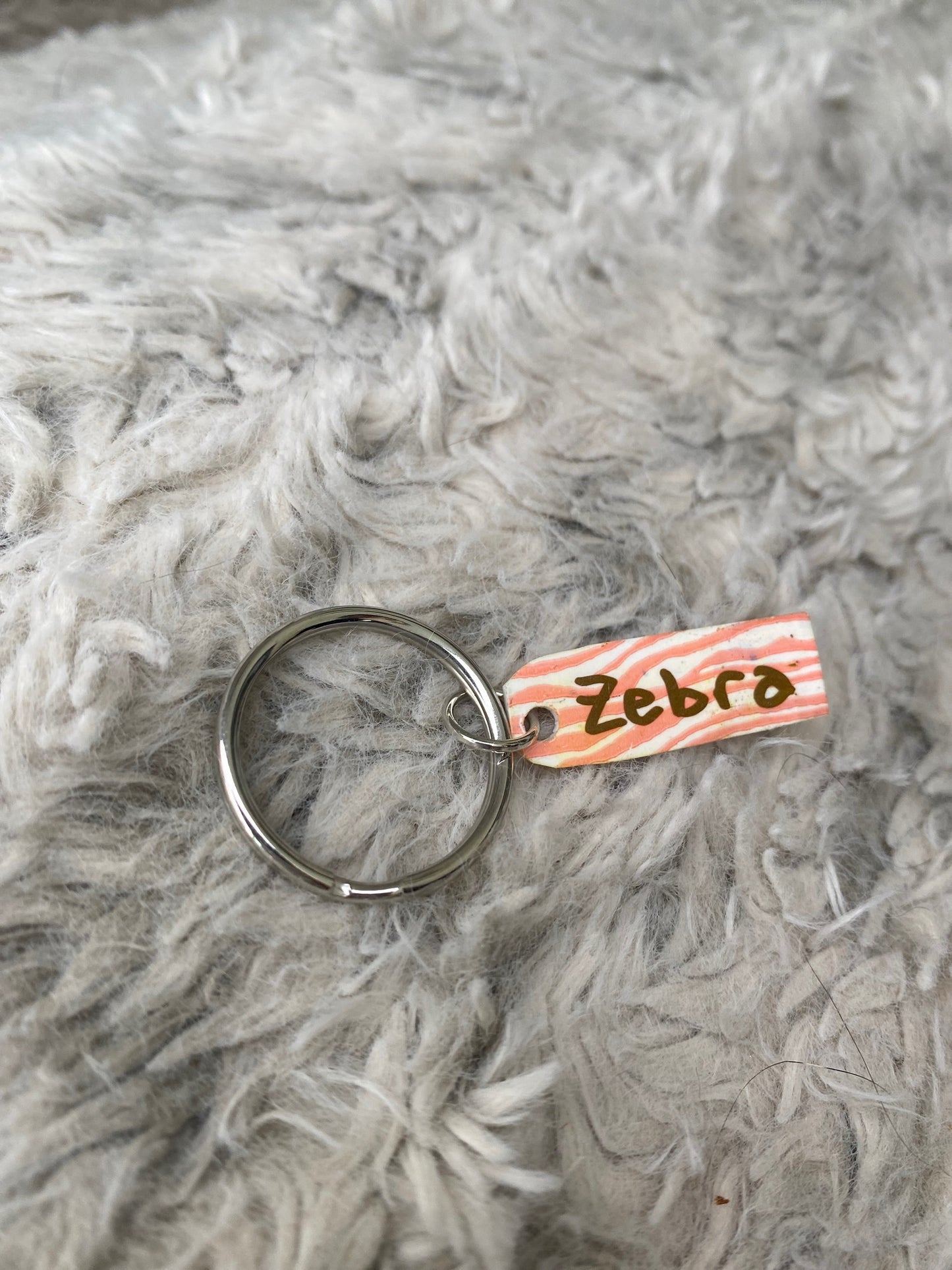 Pink and White Zebra Key chain