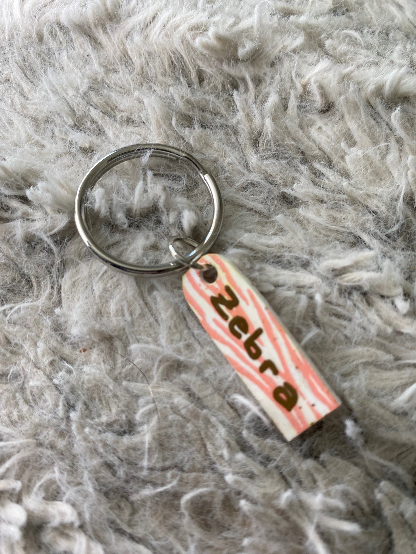 Pink and White Zebra Key chain