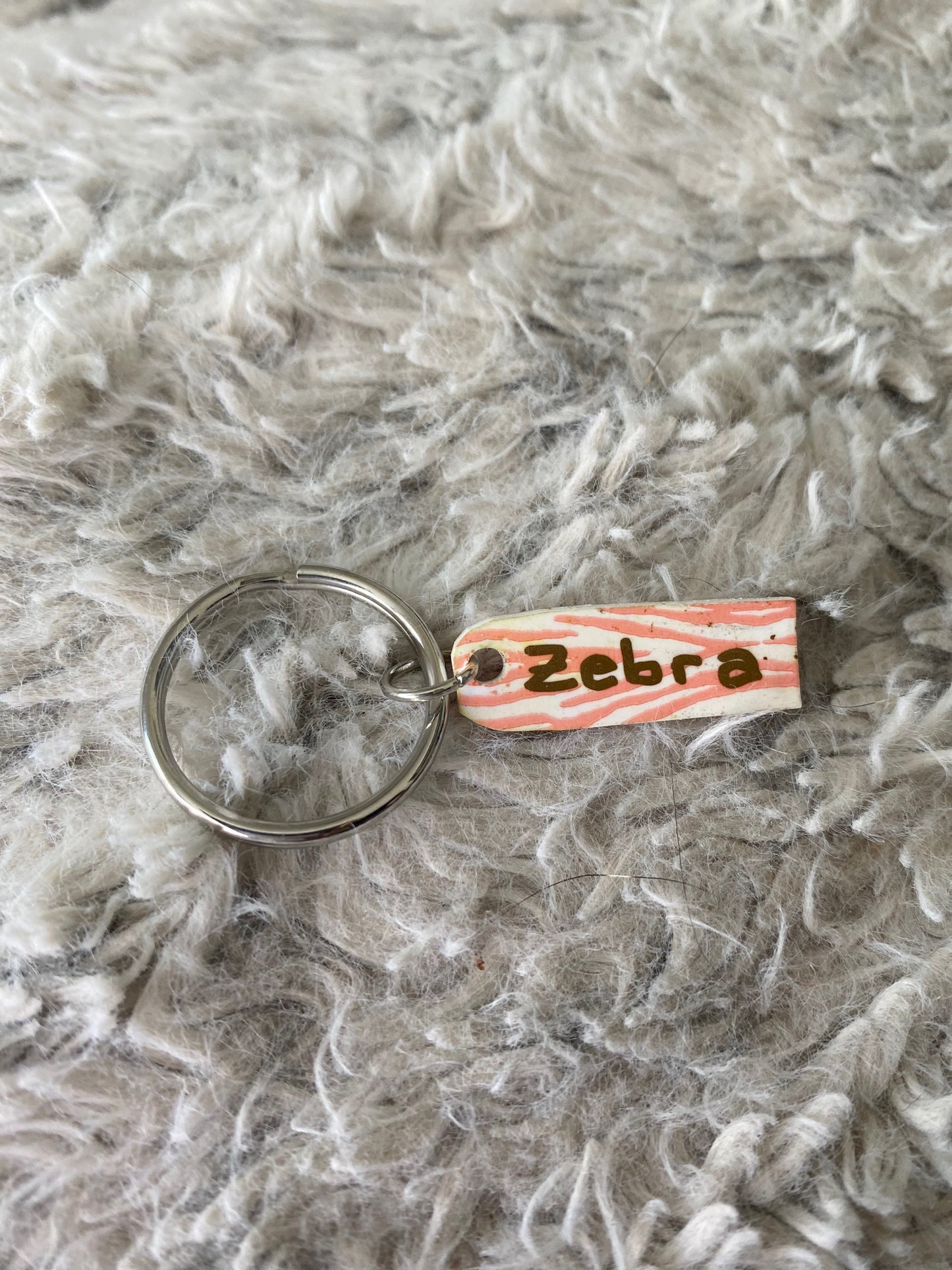 Pink and White Zebra Key chain