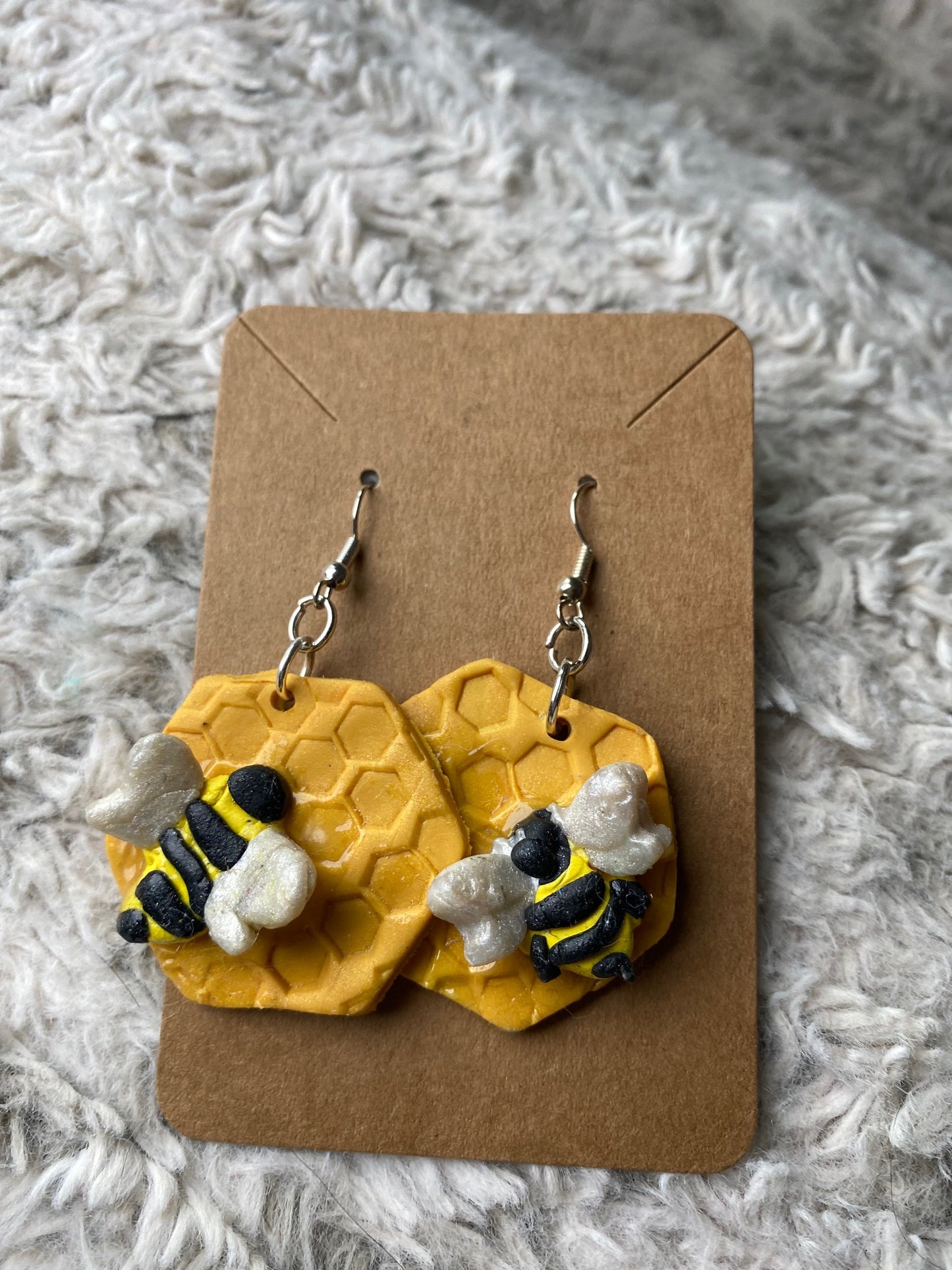 Honeycomb Bumble Bee Dangling Earrings