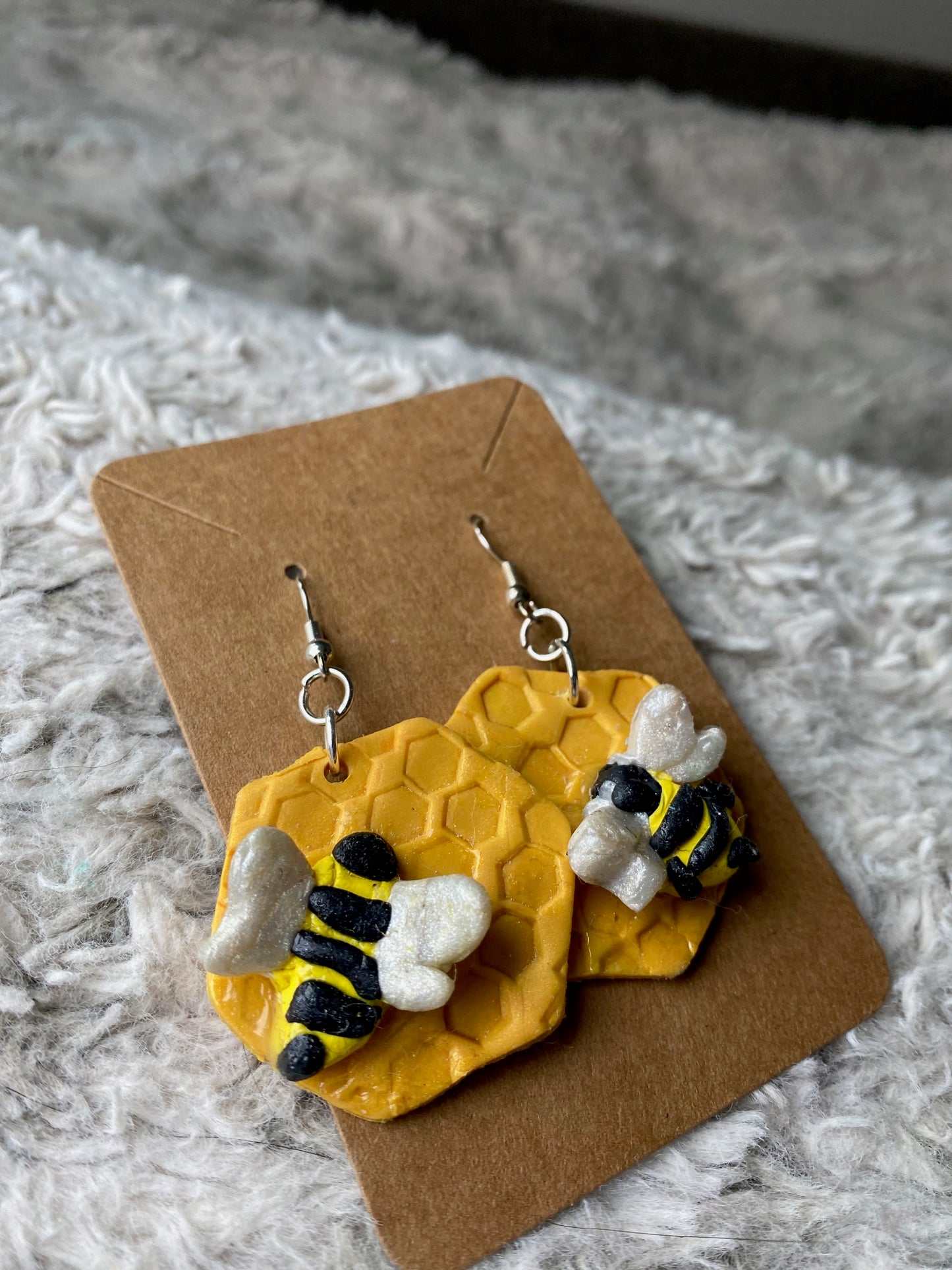 Honeycomb Bumble Bee Dangling Earrings