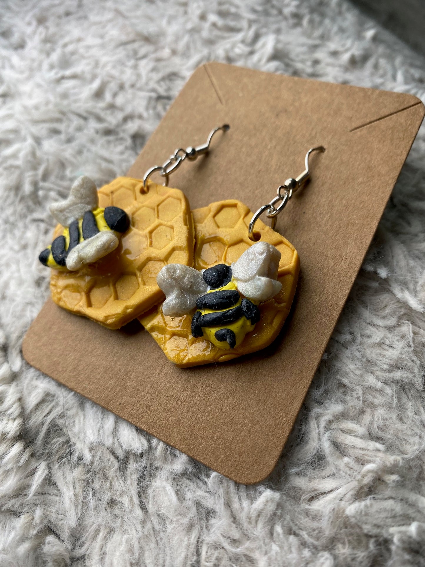 Honeycomb Bumble Bee Dangling Earrings