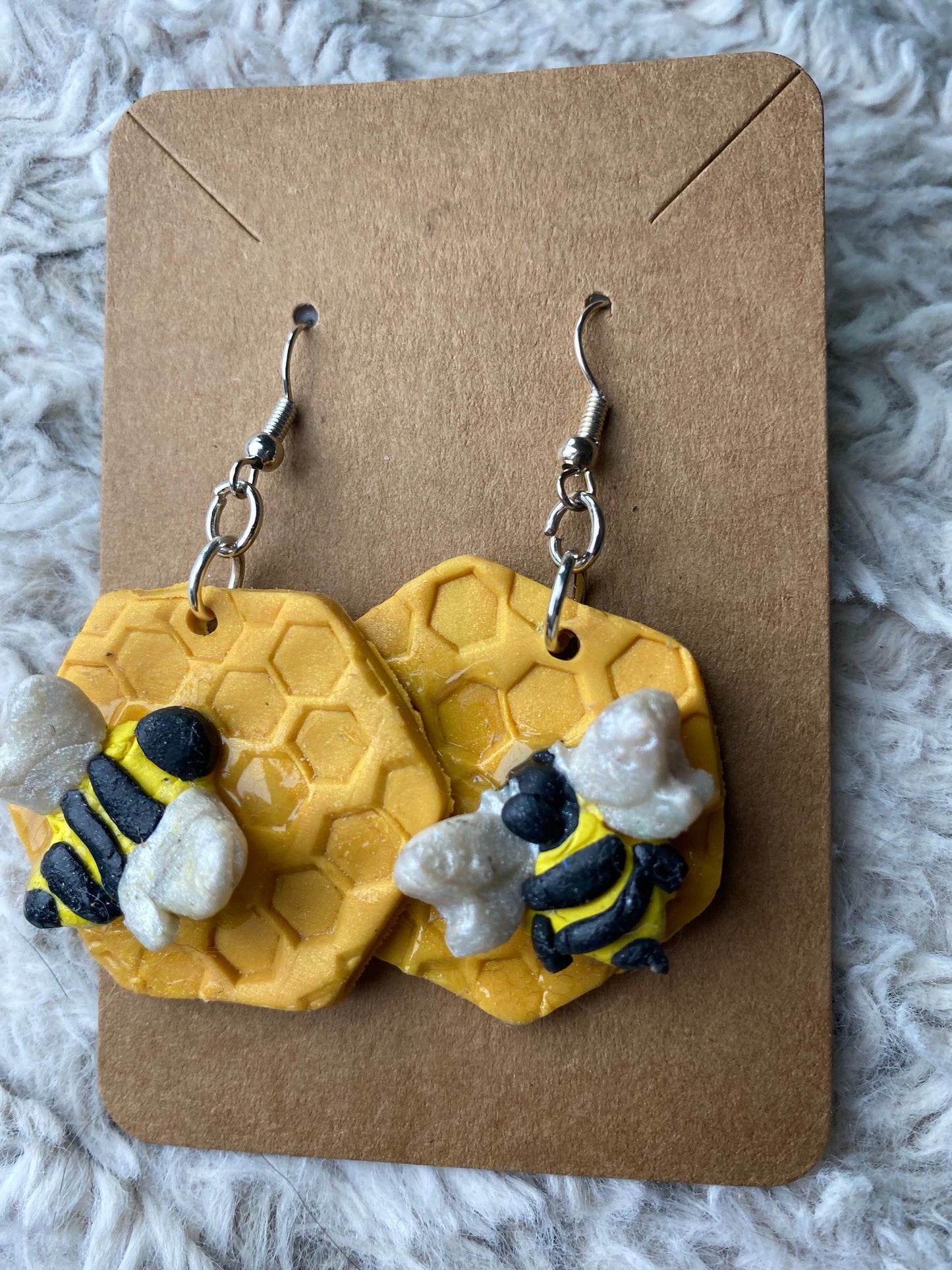 Honeycomb Bumble Bee Dangling Earrings