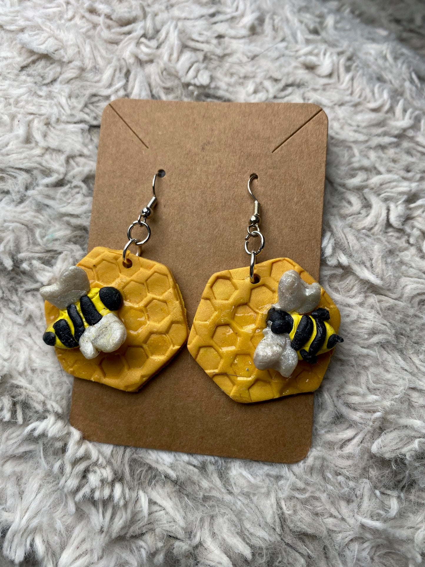 Honeycomb Bumble Bee Dangling Earrings