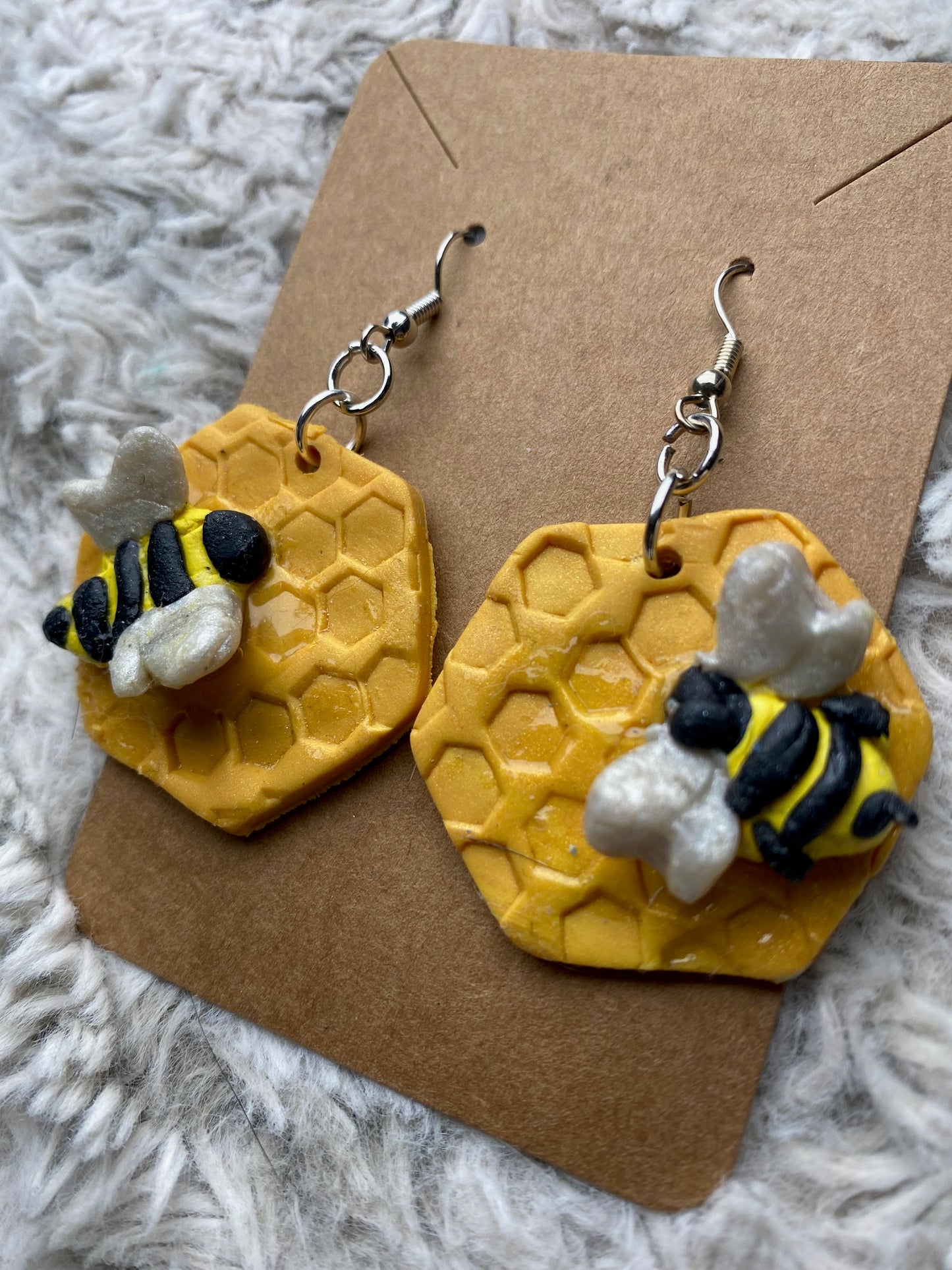 Honeycomb Bumble Bee Dangling Earrings