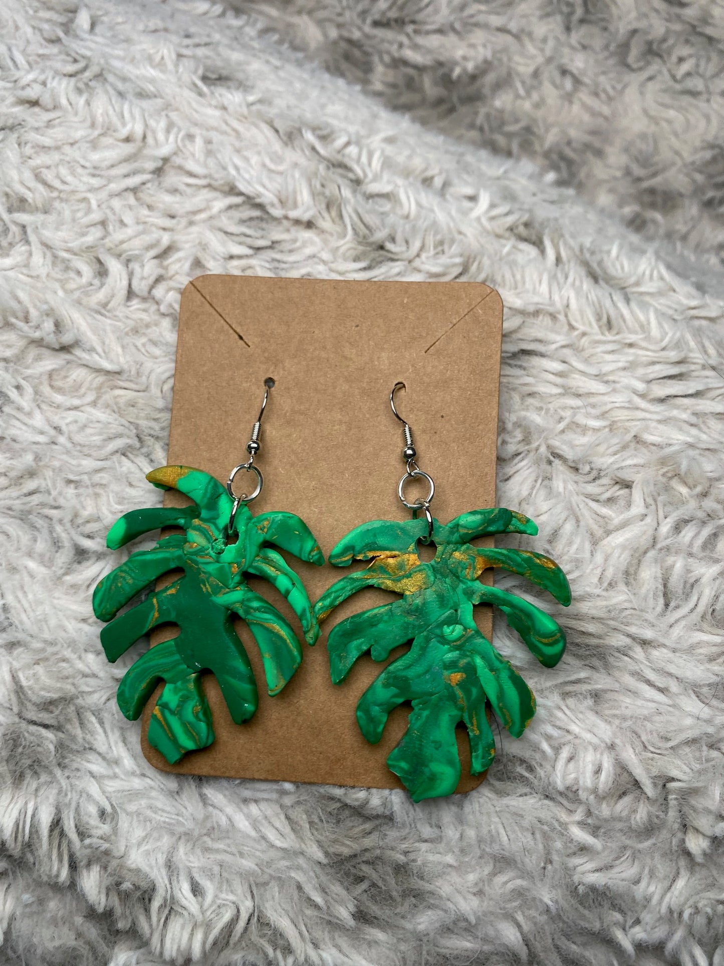 Green Palm Leaf Dangling Earrings