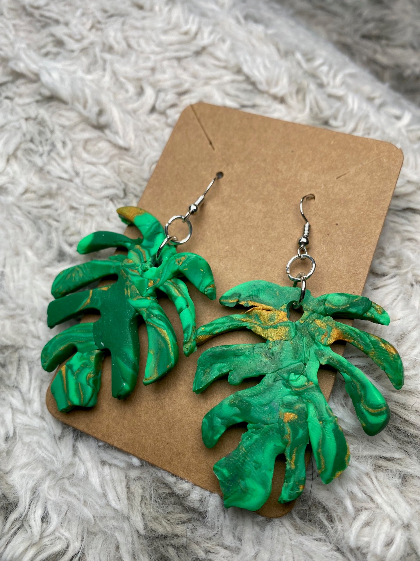 Green Palm Leaf Dangling Earrings