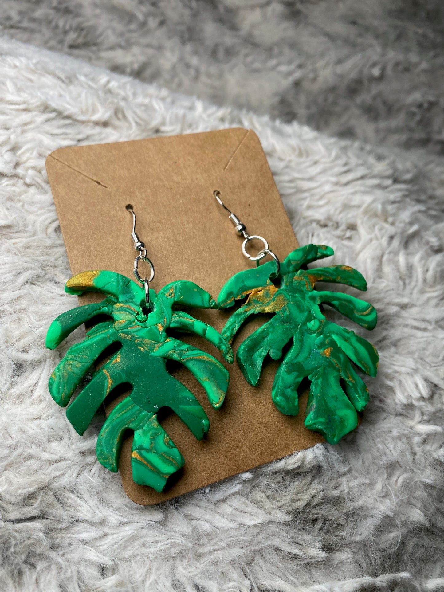 Green Palm Leaf Dangling Earrings