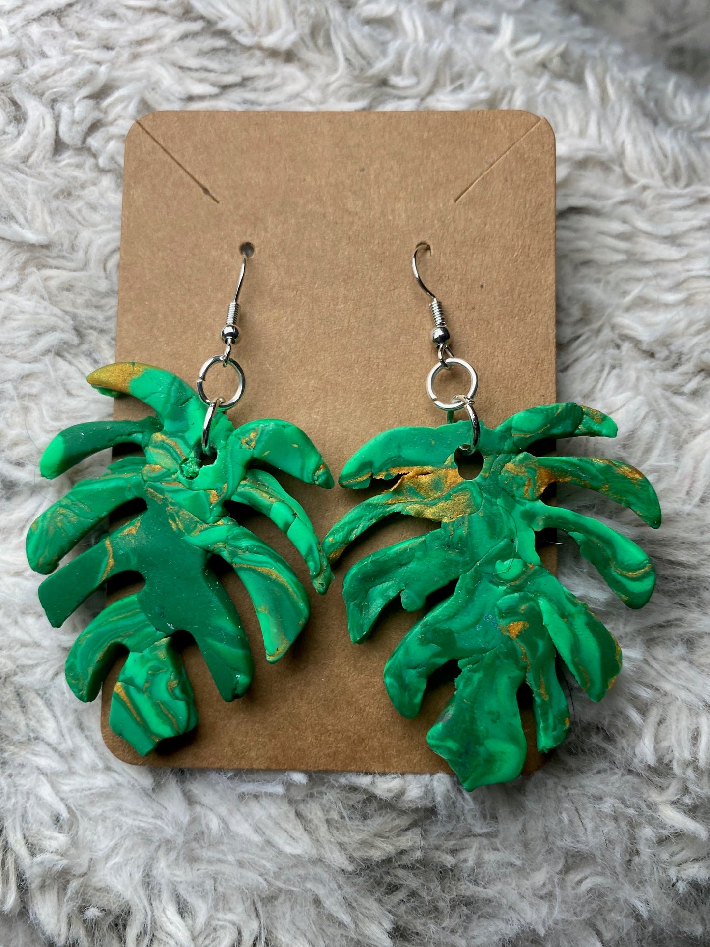 Green Palm Leaf Dangling Earrings