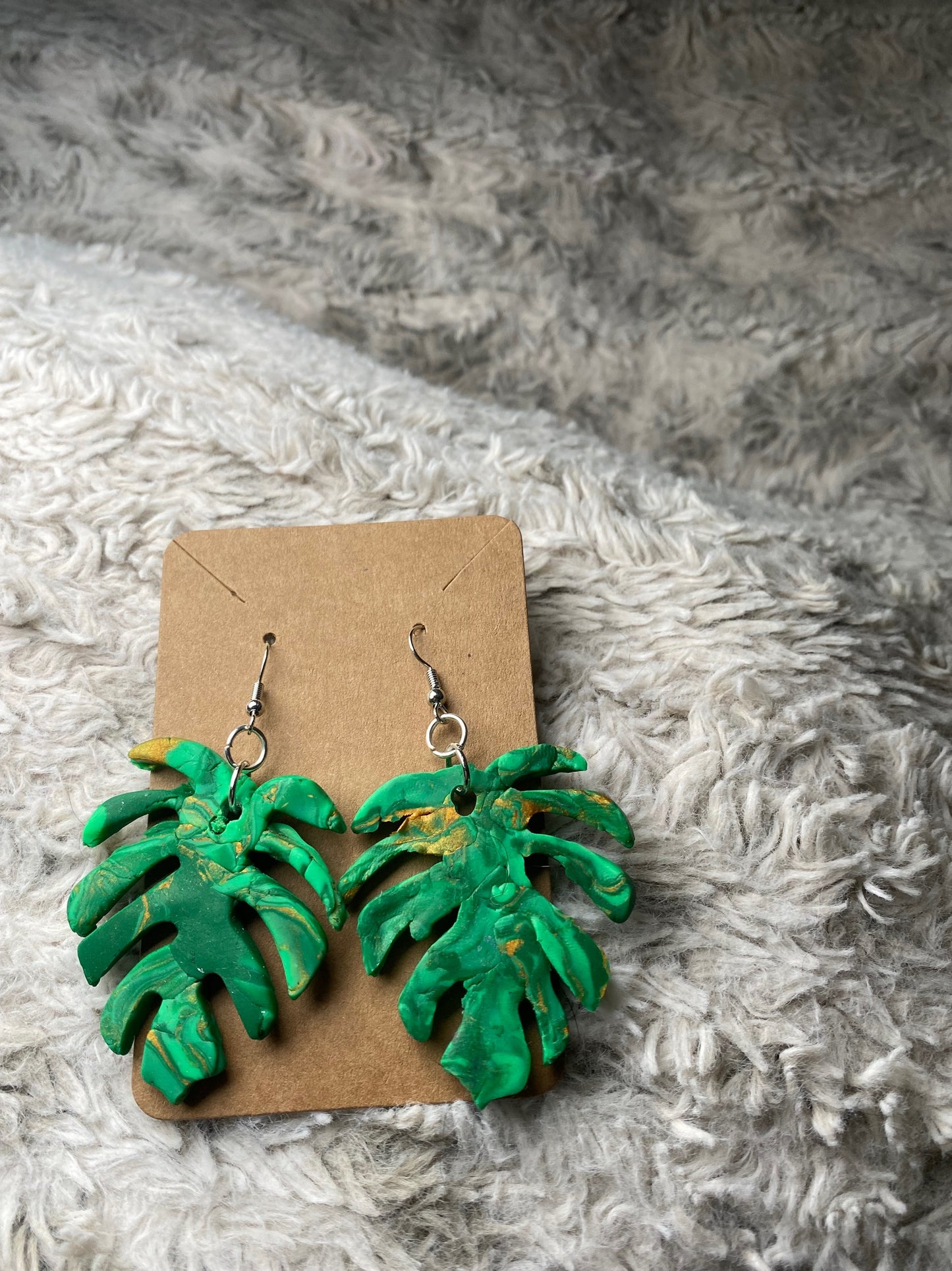 Green Palm Leaf Dangling Earrings