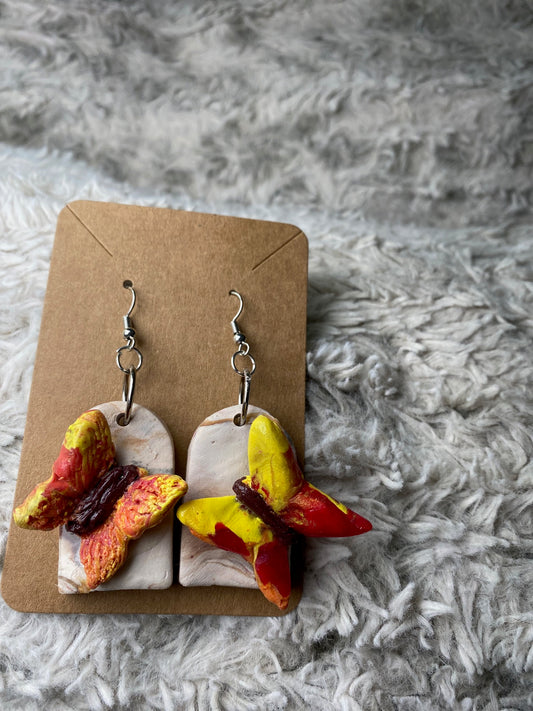 Ivory Arch with Orange, Red and Yellow Butterfly Earrings