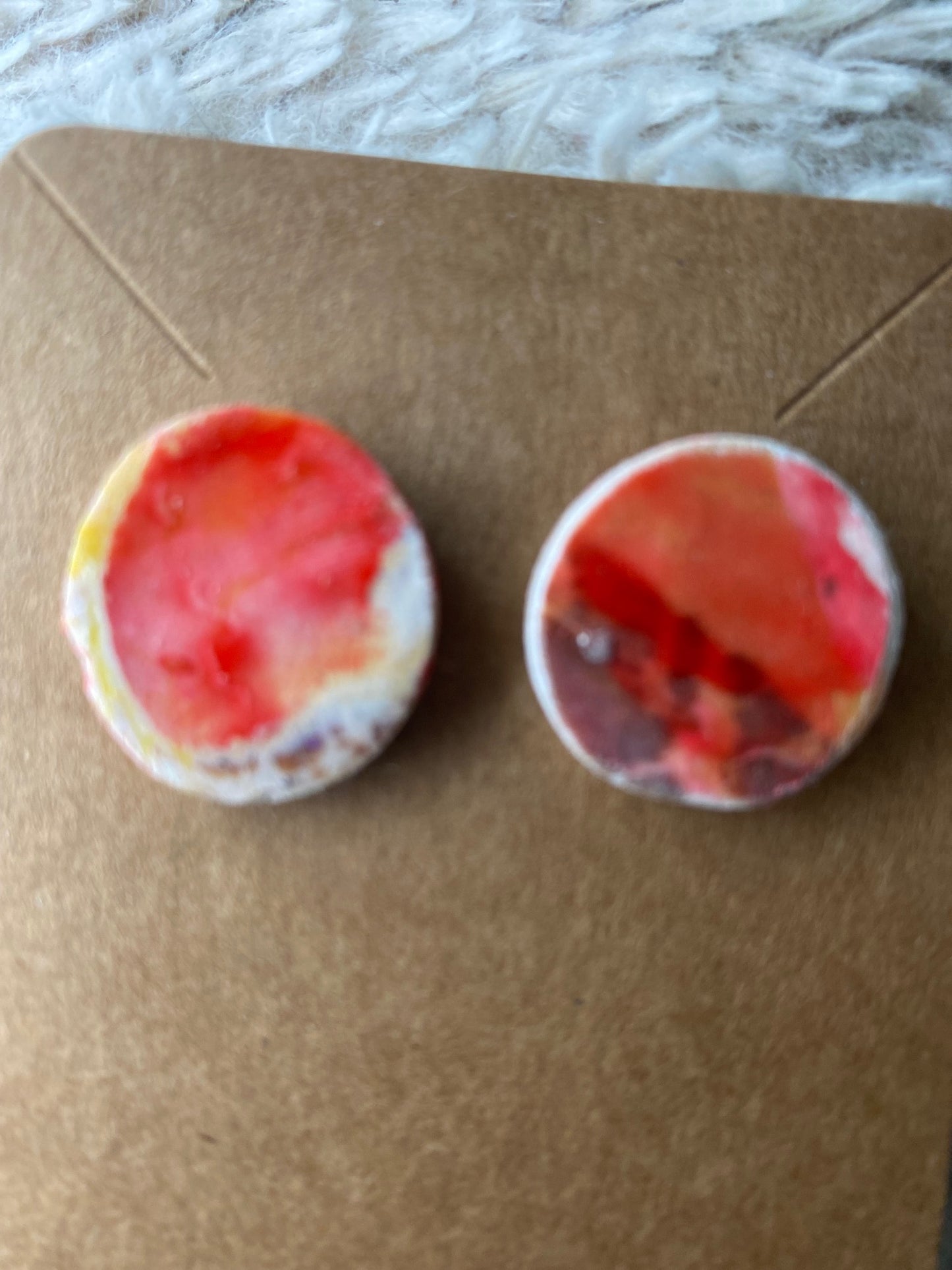 Reddish, Orange, Yellow and Beige Circle Studs