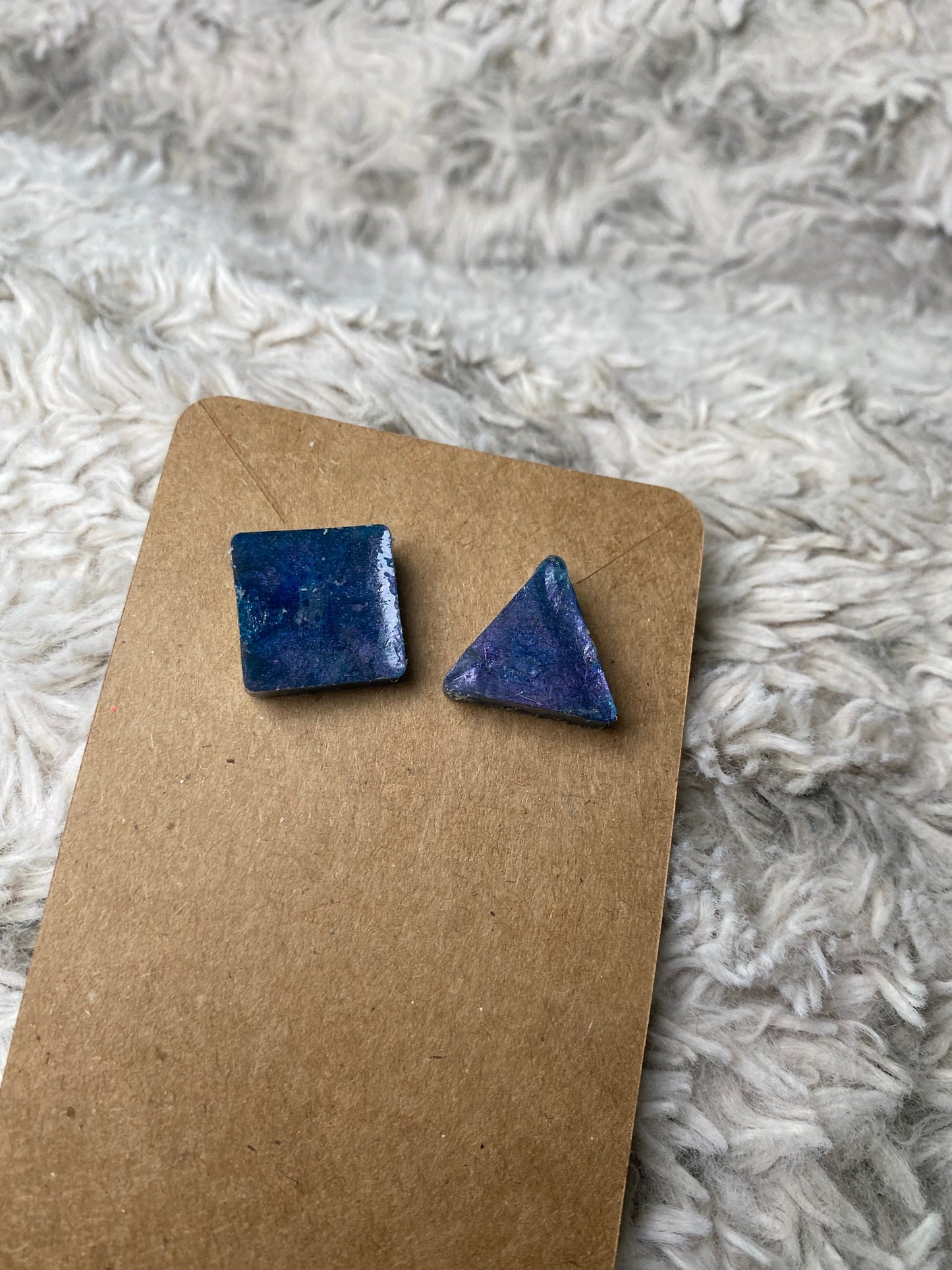 Blue Resin Square and Triangle Studs