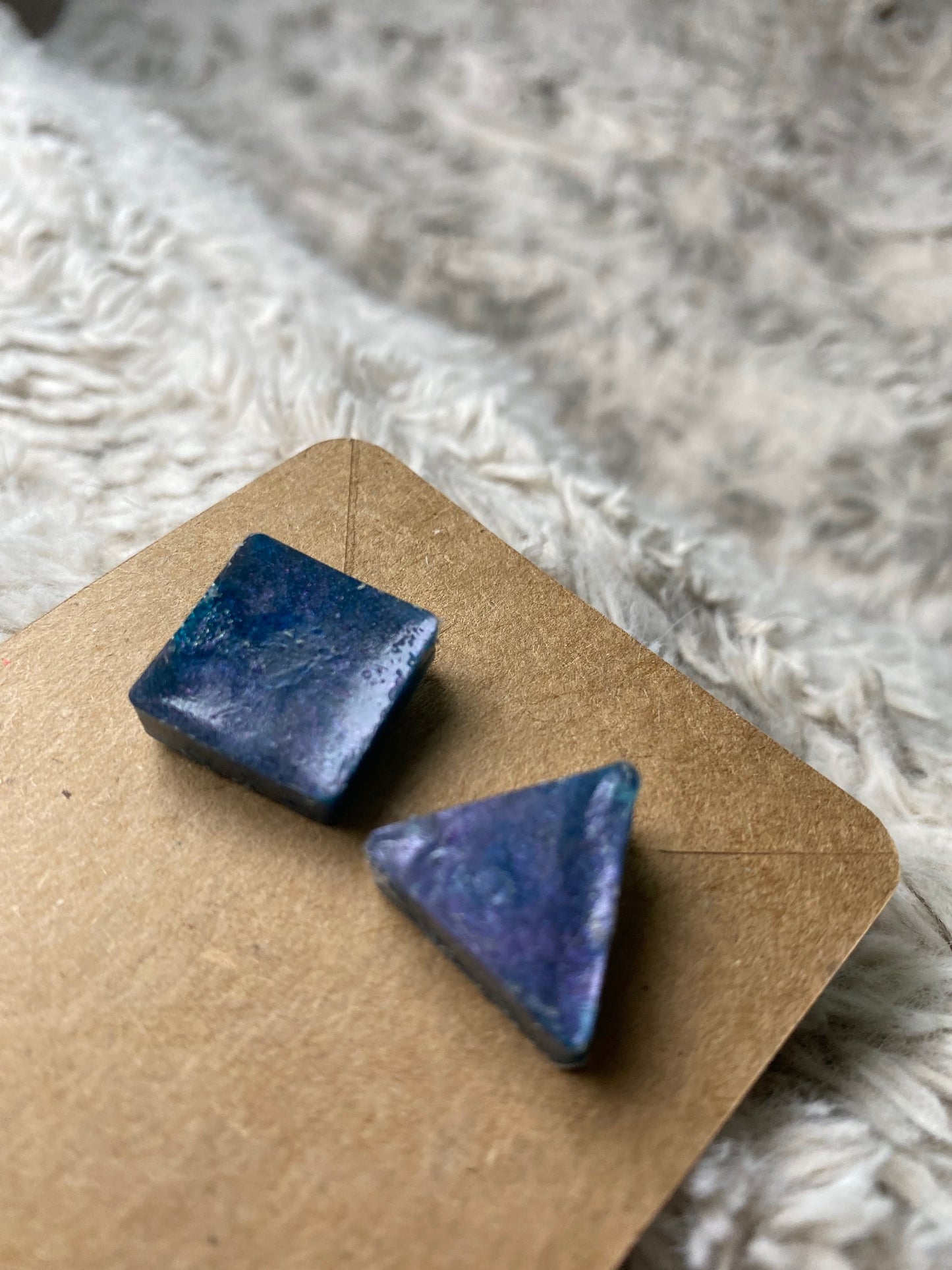 Blue Resin Square and Triangle Studs