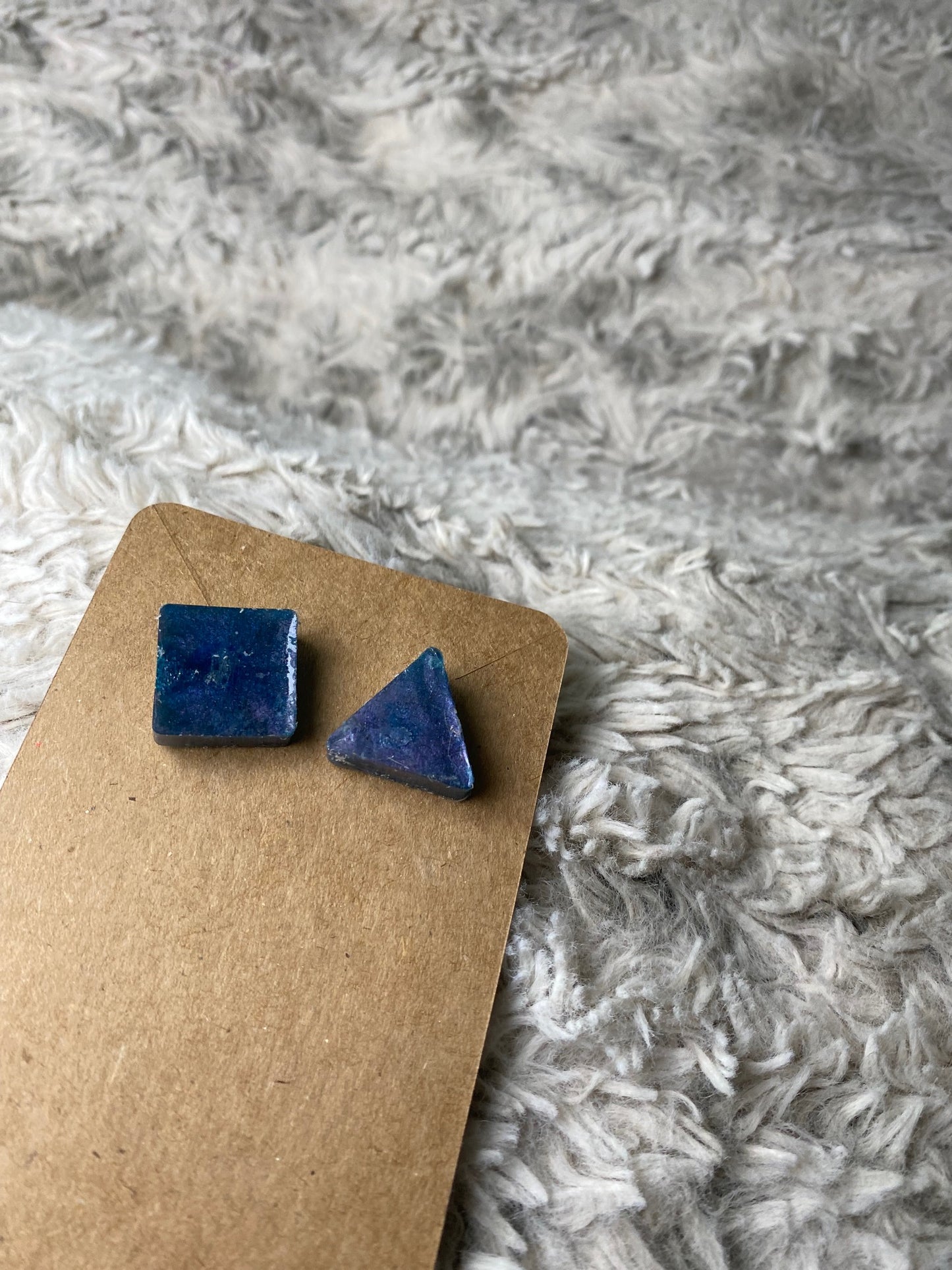 Blue Resin Square and Triangle Studs