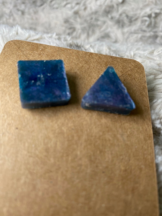 Blue Resin Square and Triangle Studs