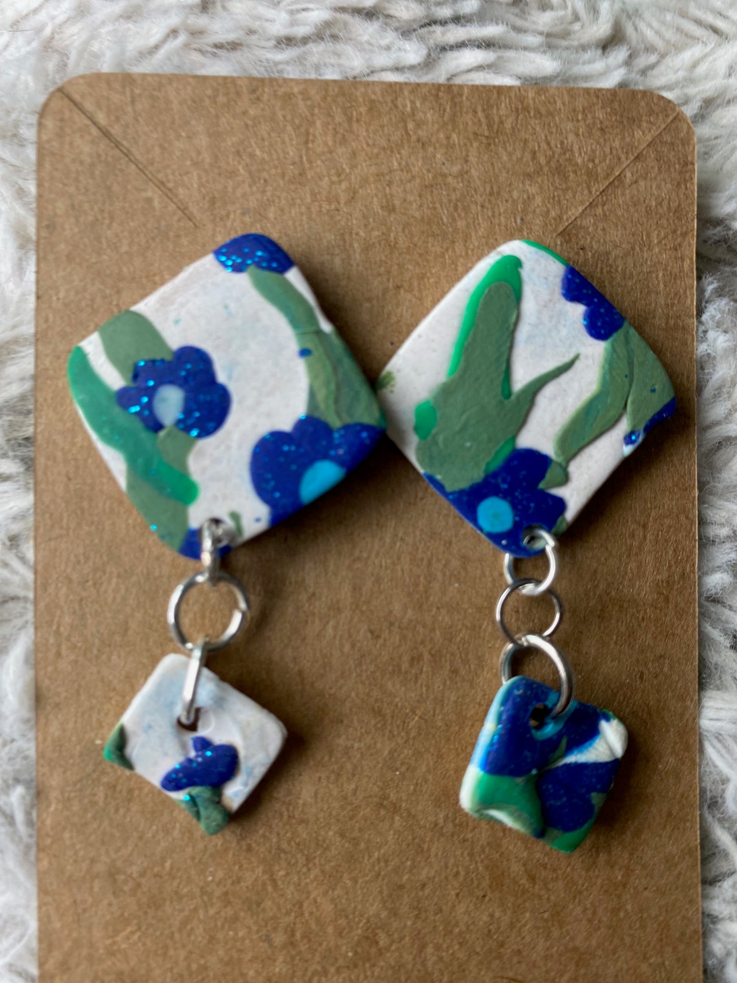 Blue Forget Me Not Flowers Dangling Earrings