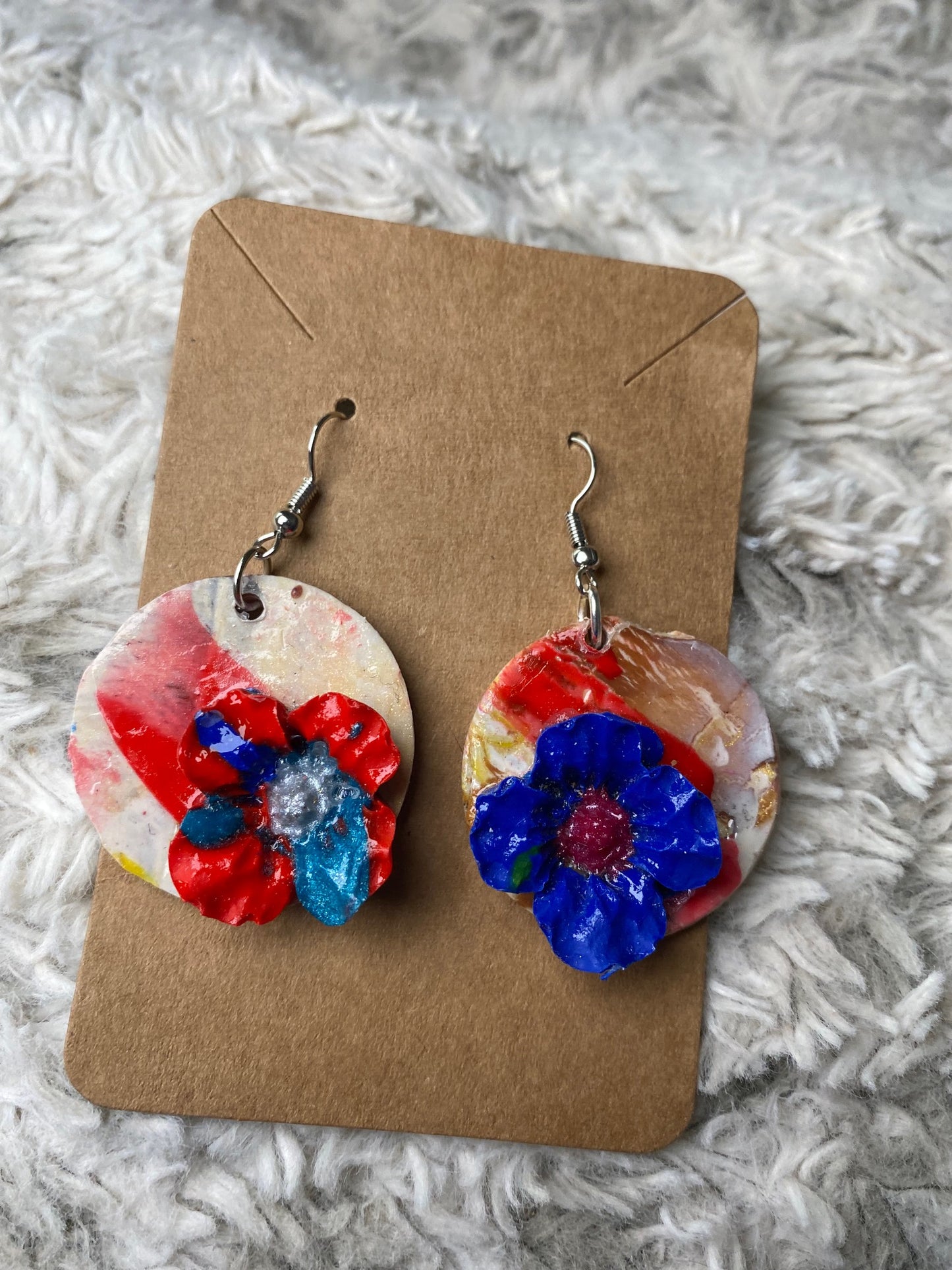 Red and Blue Flower Earrings