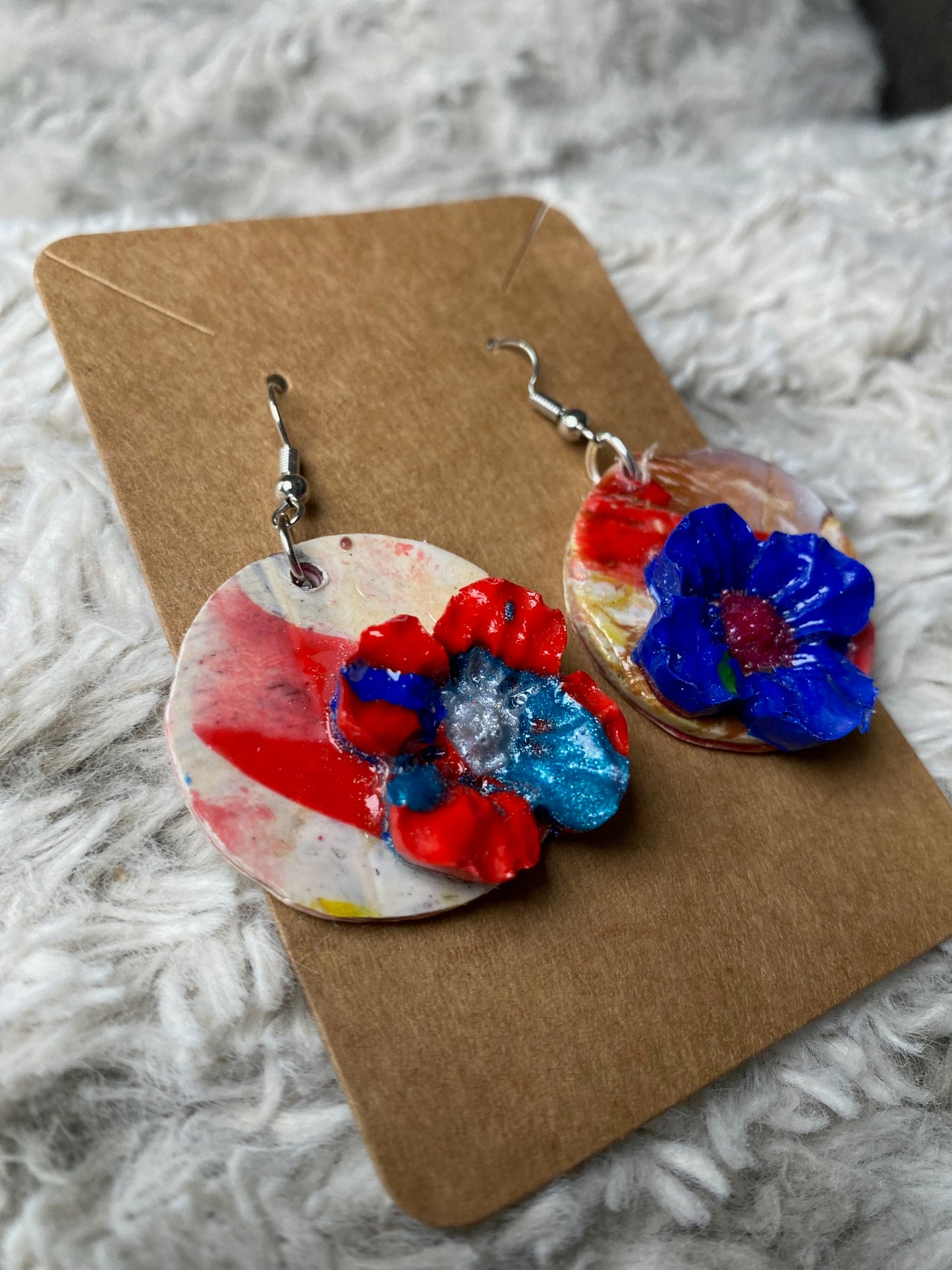 Red and Blue Flower Earrings