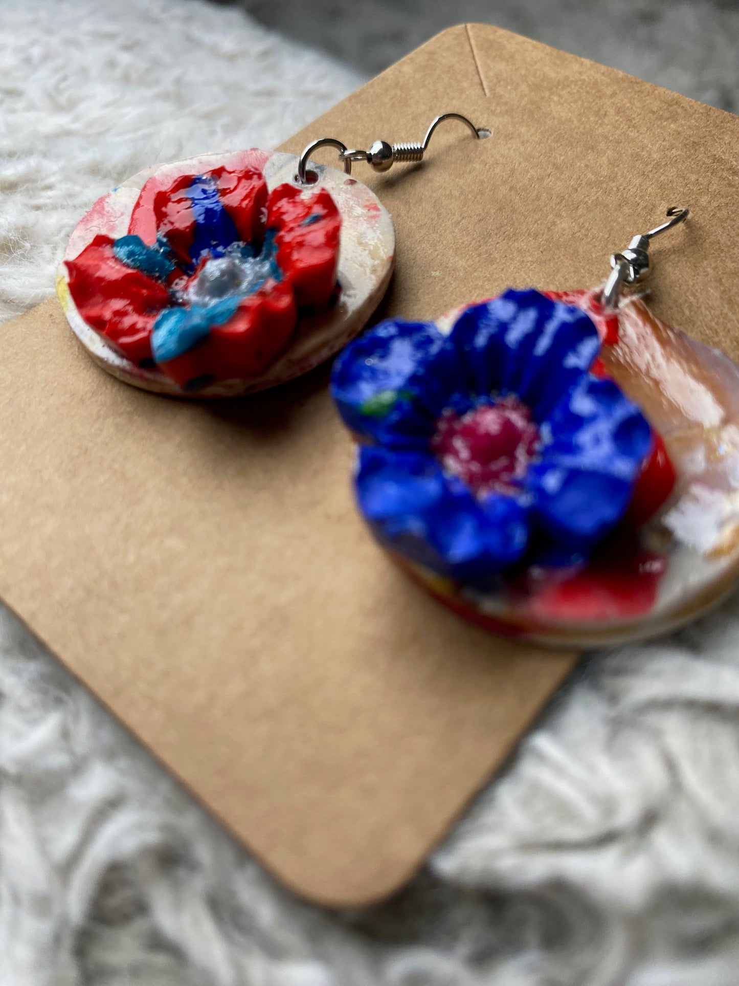 Red and Blue Flower Earrings