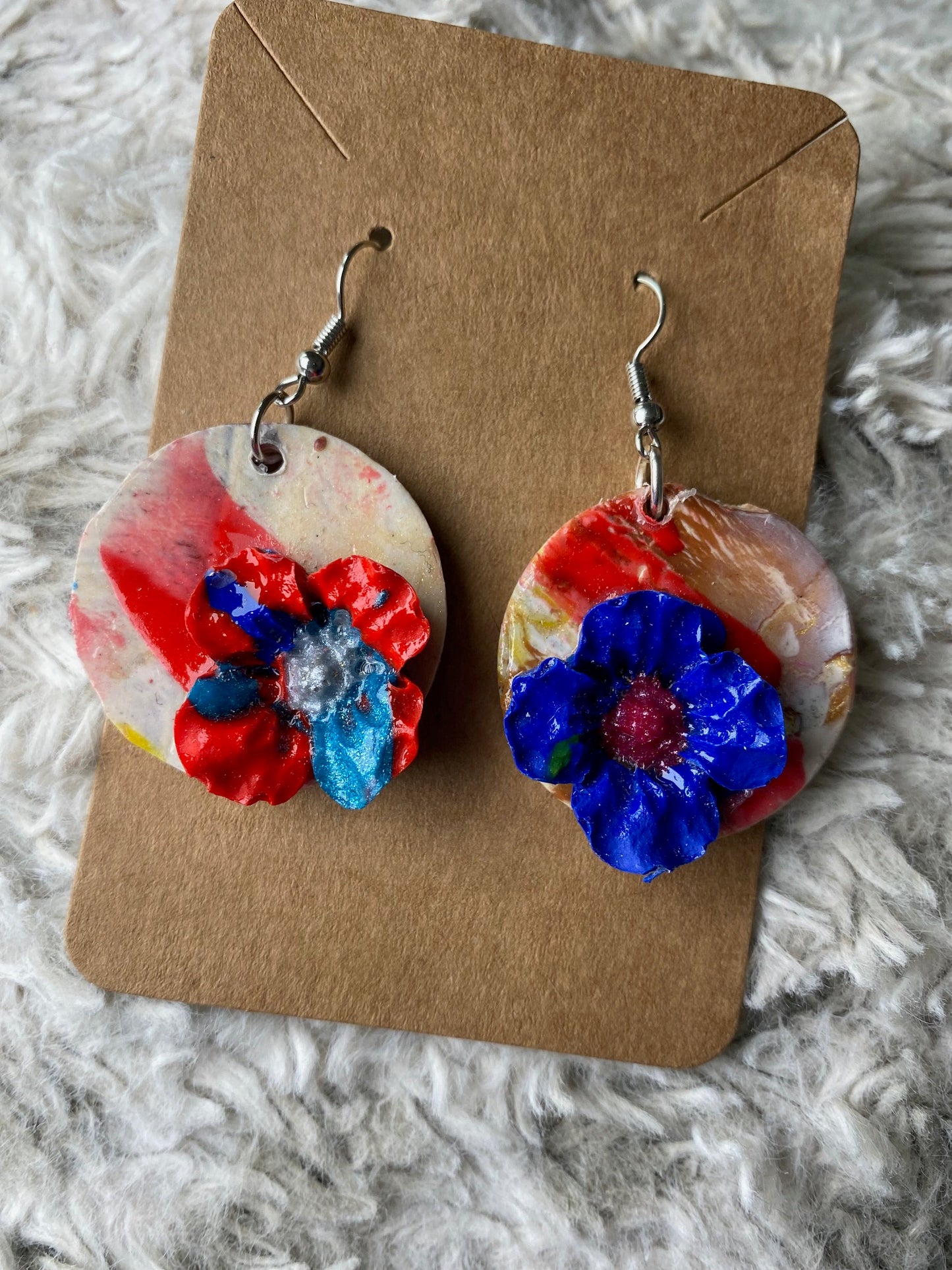 Red and Blue Flower Earrings