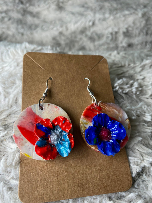 Red and Blue Flower Earrings