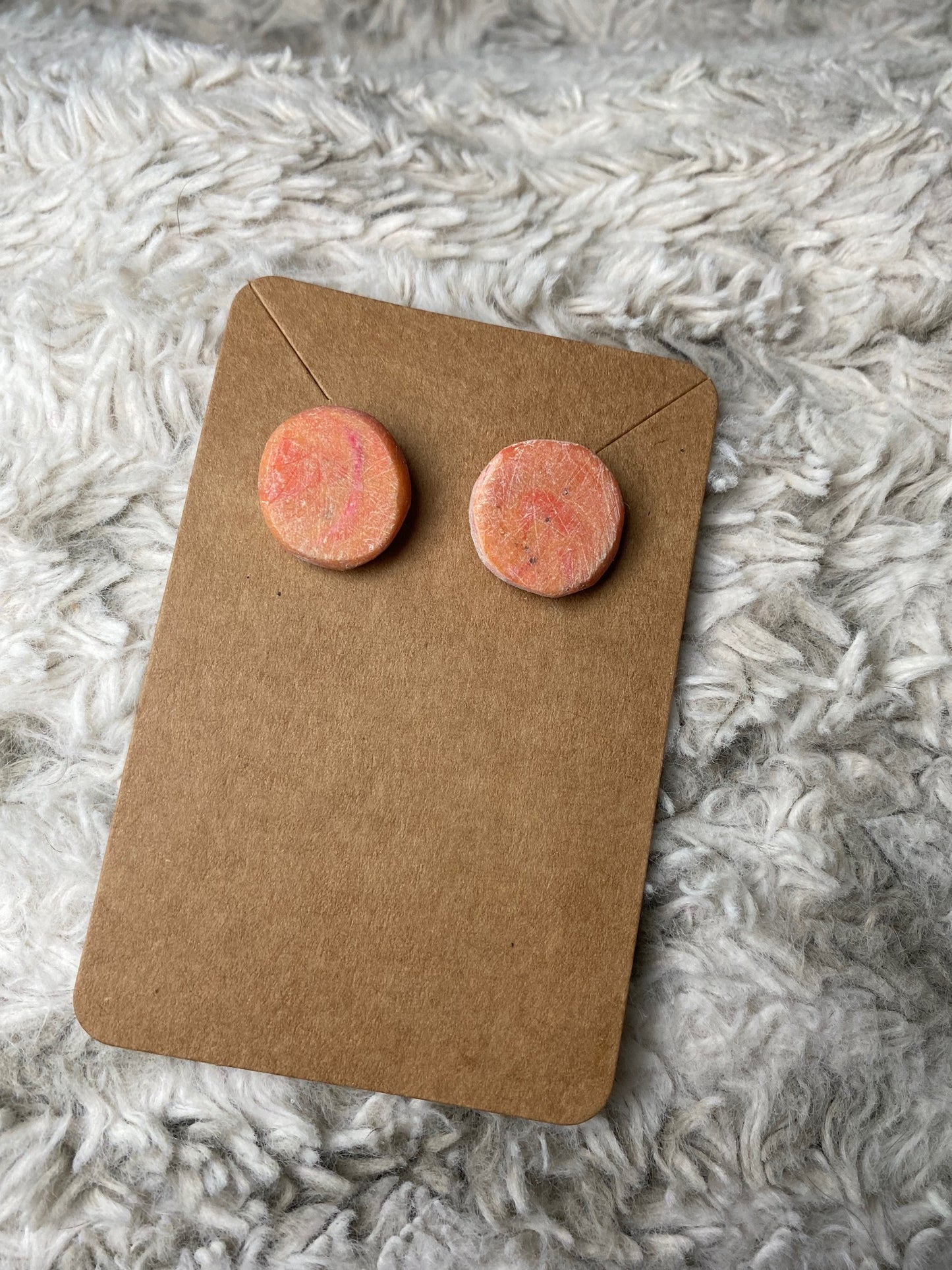 Peach Colored Circle Stud Earrings